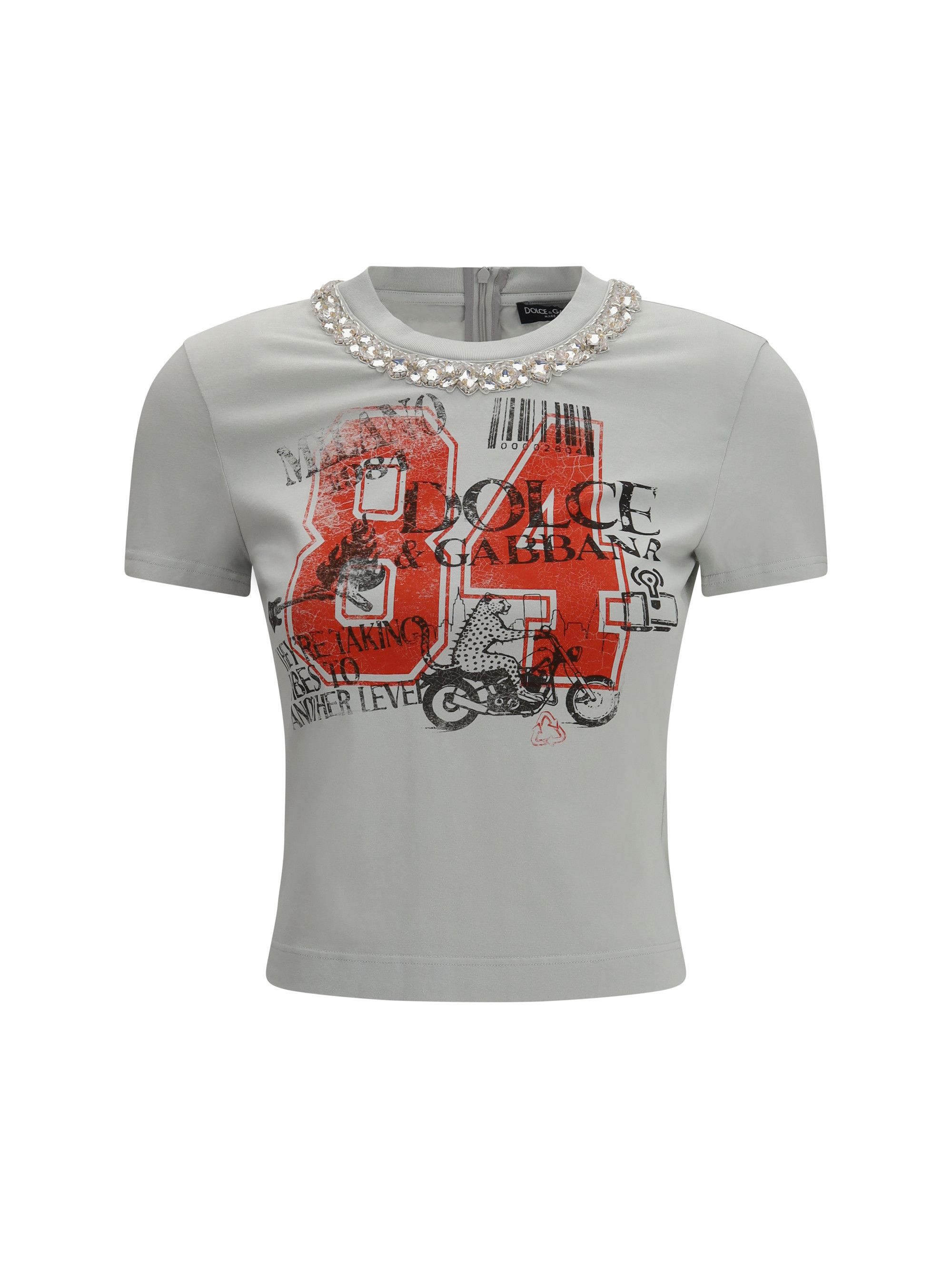 Dolce & Gabbana Jersey T-shirt with print and crystals Size M / US 6-8 / IT 42-44 - 1 Thumbnail
