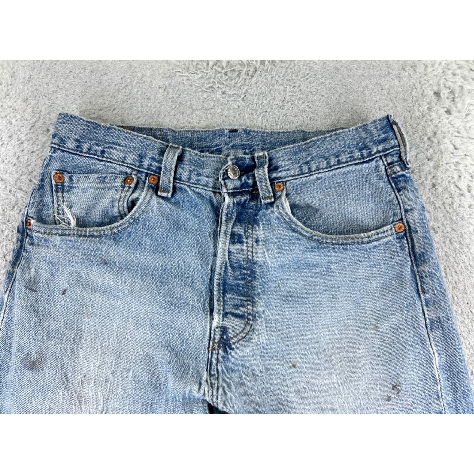 Levi's Levi's 501 Jeans Denim Blue Regular Adult 31 28x27 Button Fly Distressed 5-Pocket Solid Cotton Blend Vintage No Size US 31 - 4 Thumbnail
