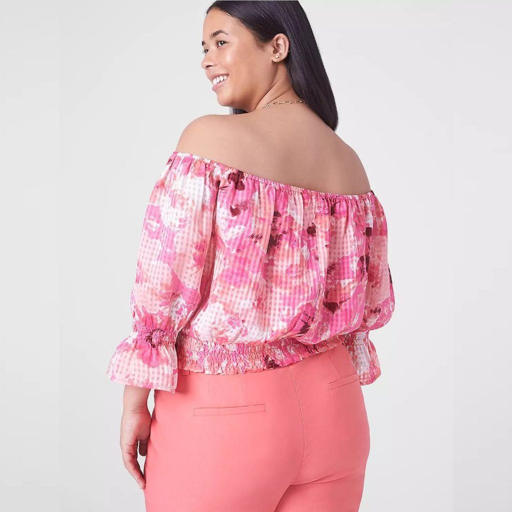 Other NWT New Lane Bryant Pink Classic Crop Off-The-Shoulder Chif Size 4XL / US 24-26 - 2 Thumbnail