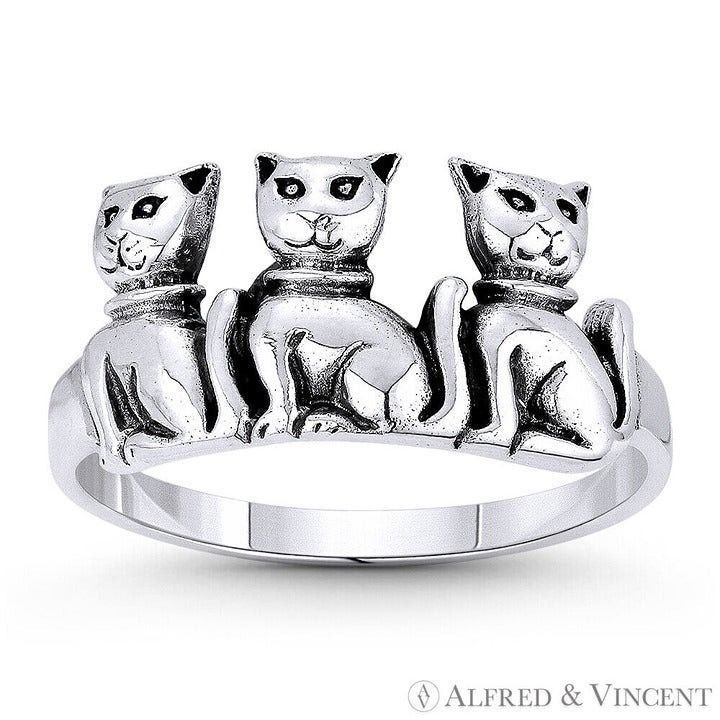 Other 3-Cat Clowder Spirit Charm Ring in .925 Sterling Silver Size ONE SIZE - 1 Preview