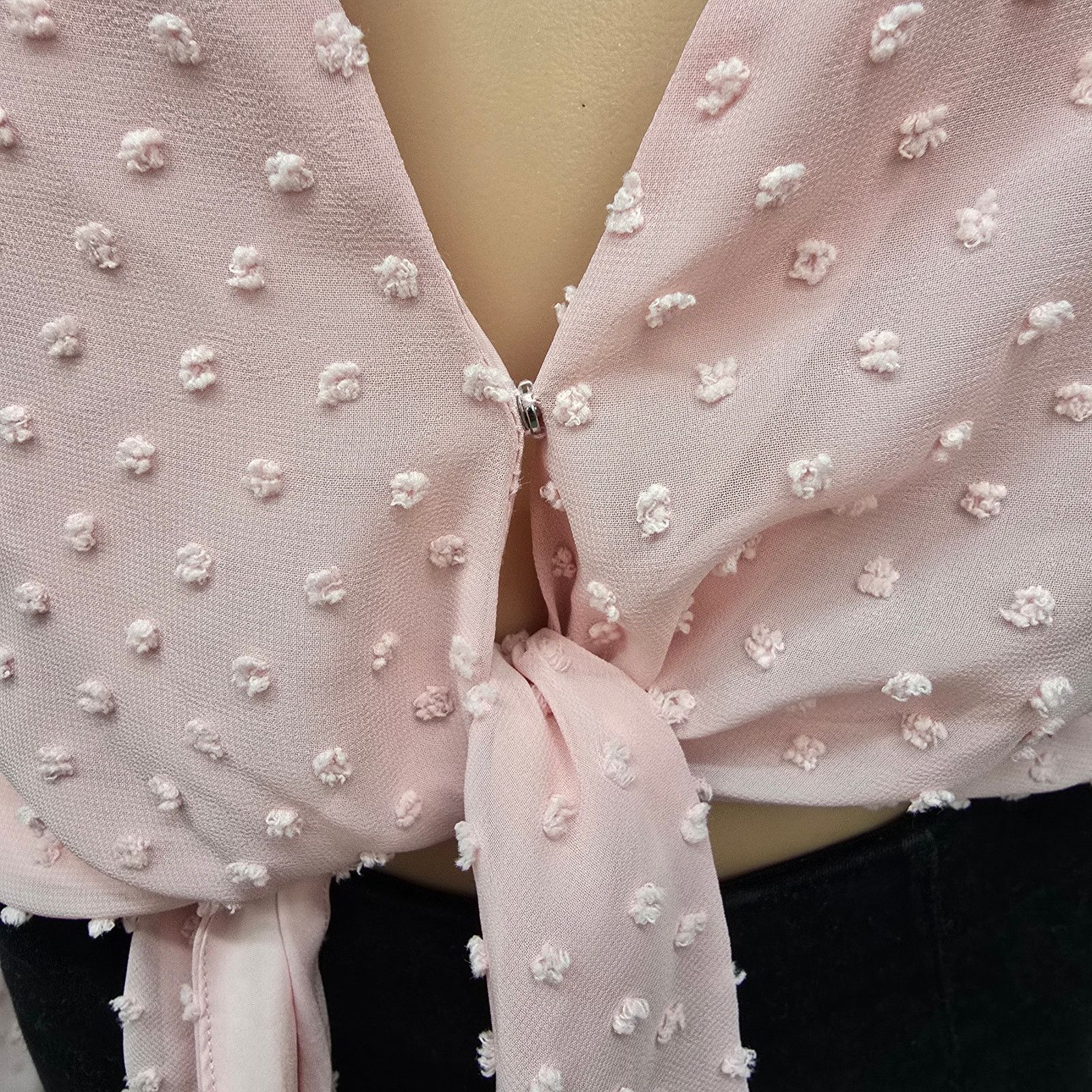 Bcbgmaxazria NWT $88 BCBGeneration Swiss Dot Long Sleeve Tie Front Top XS Size XS / US 0-2 / IT 36-38 - 6 Thumbnail