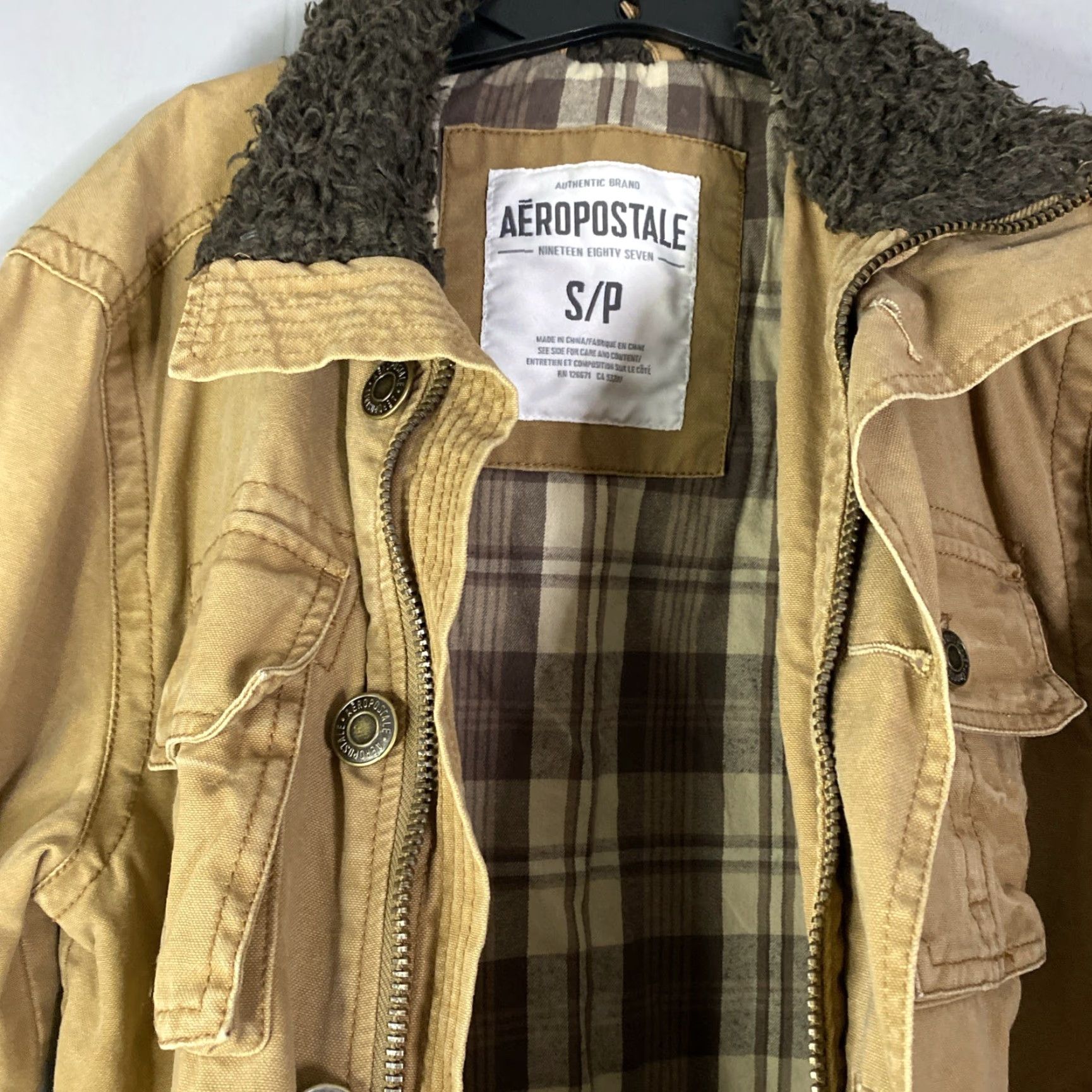 Aeropostale VINTAGE Aeropostale Saddle Brown Cowboy Jacket Sherpa Collar Plaid Flannel Lined S Jacket Men Regular Brown 90s City College USA Mens Size US S / EU 44-46 / 1 - 7 Thumbnail