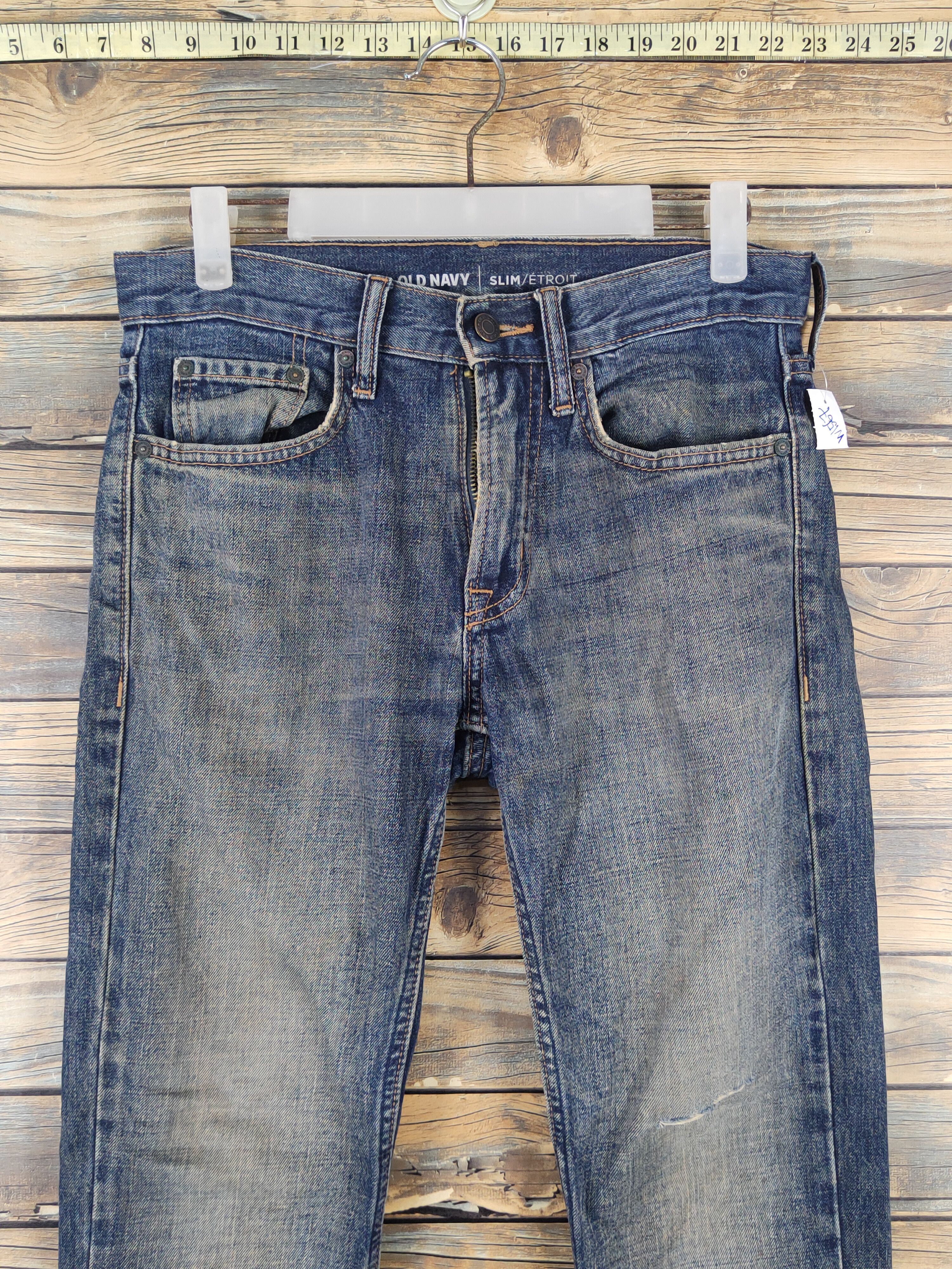 Vintage Old Navy Dark Blue Distressed Ripped denim Jeans #W1567 Size US 29 - 2 Thumbnail