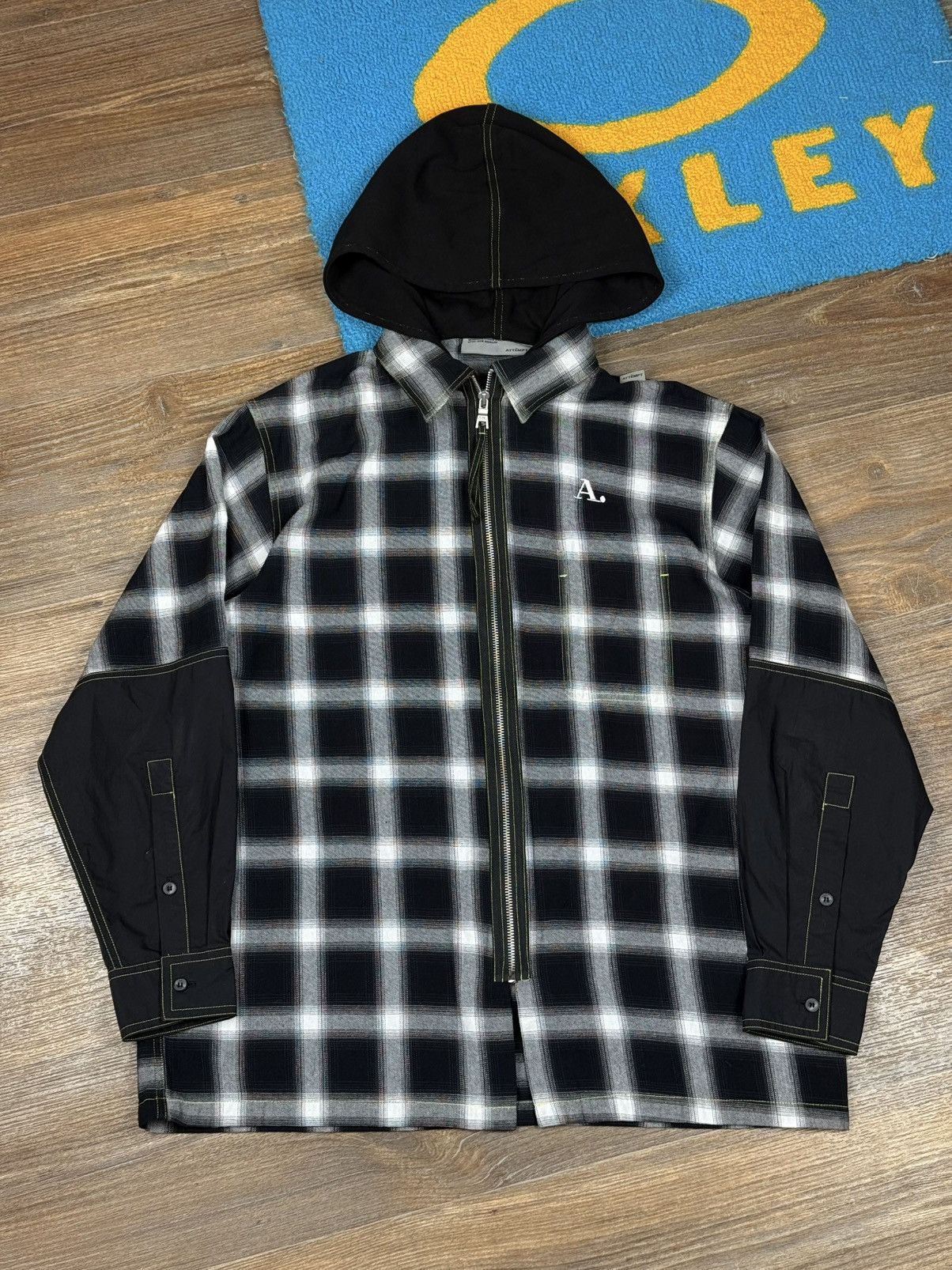 Attempt Checked Zip Hooded Shirt Jacket