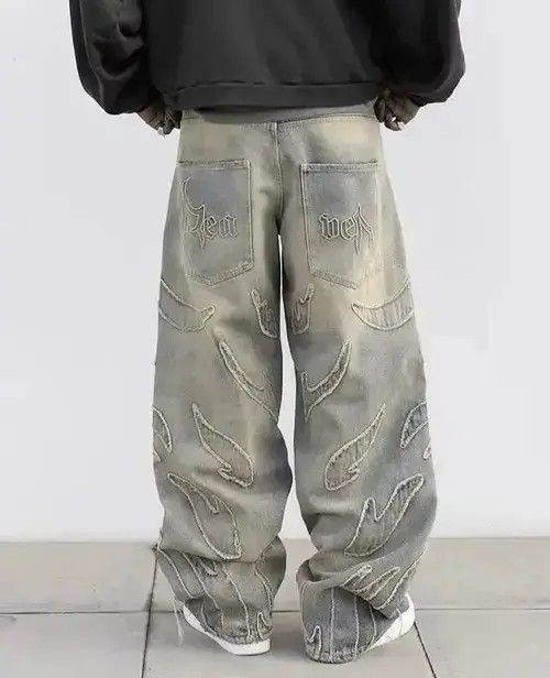 Designer × Japanese Brand × Jean Retro Raw Edge Embroidery Baggy Jeans Size US 32 / EU 48 - 4 Thumbnail