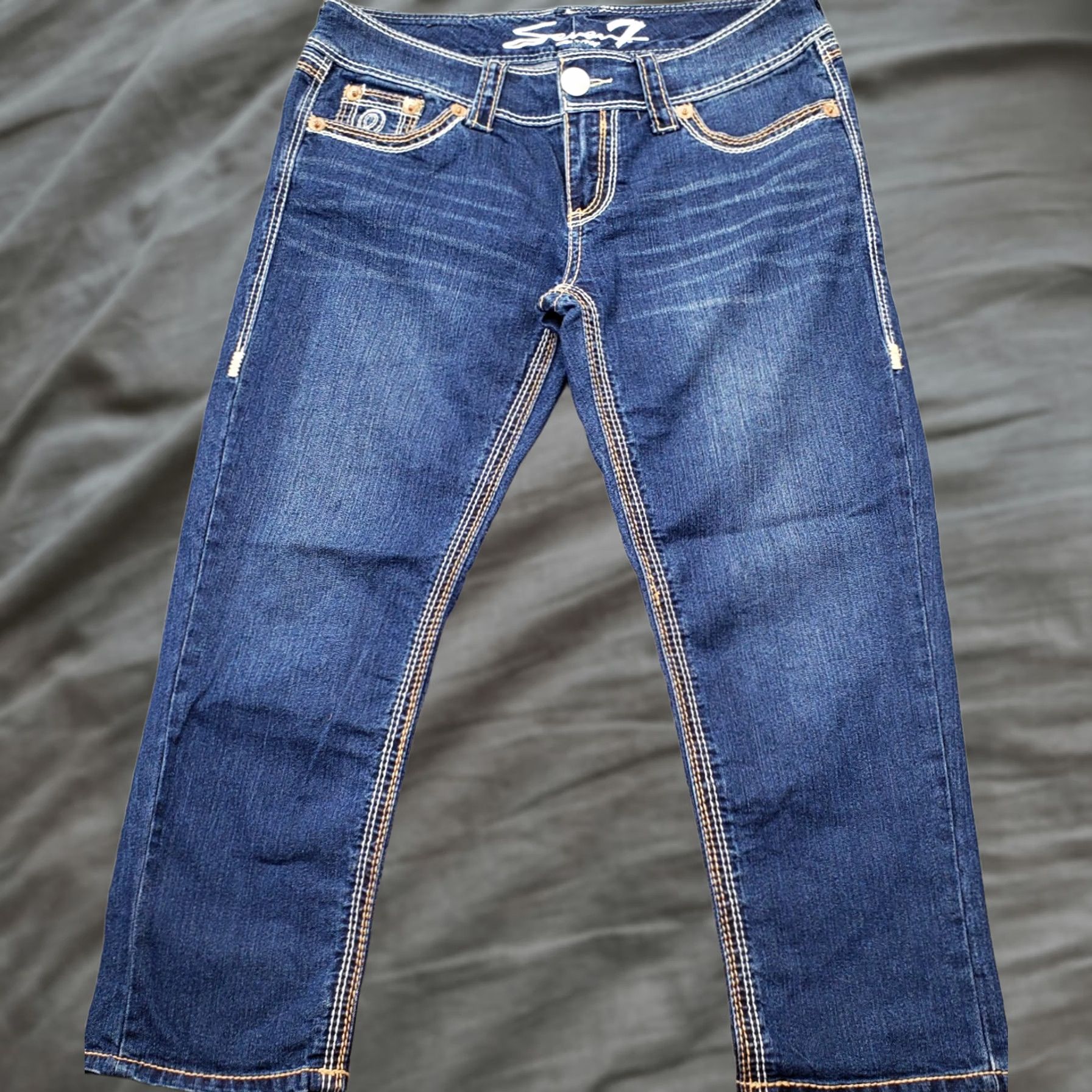 Vintage Seven7 Capri Jeans Women's 30 Navy Denim Pockets Straight Leg Jeans Size 30" / US 8 / IT 44 - 1 Thumbnail