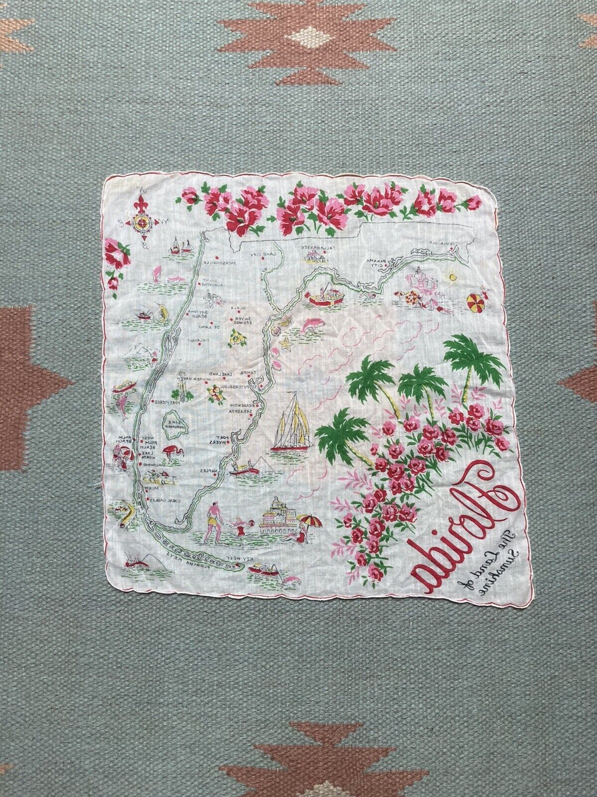 Vintage 1950s Florida souvenir hanky handkerchief bandana pre Disney Size ONE SIZE - 8 Thumbnail