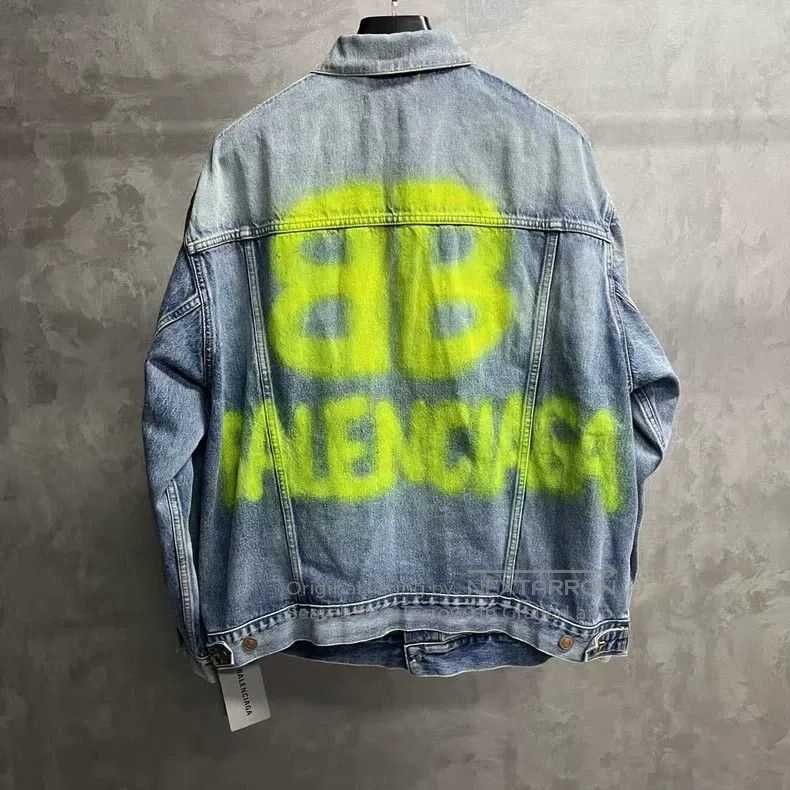 Balenciaga Blue Washed Distressed Chessboard Letter