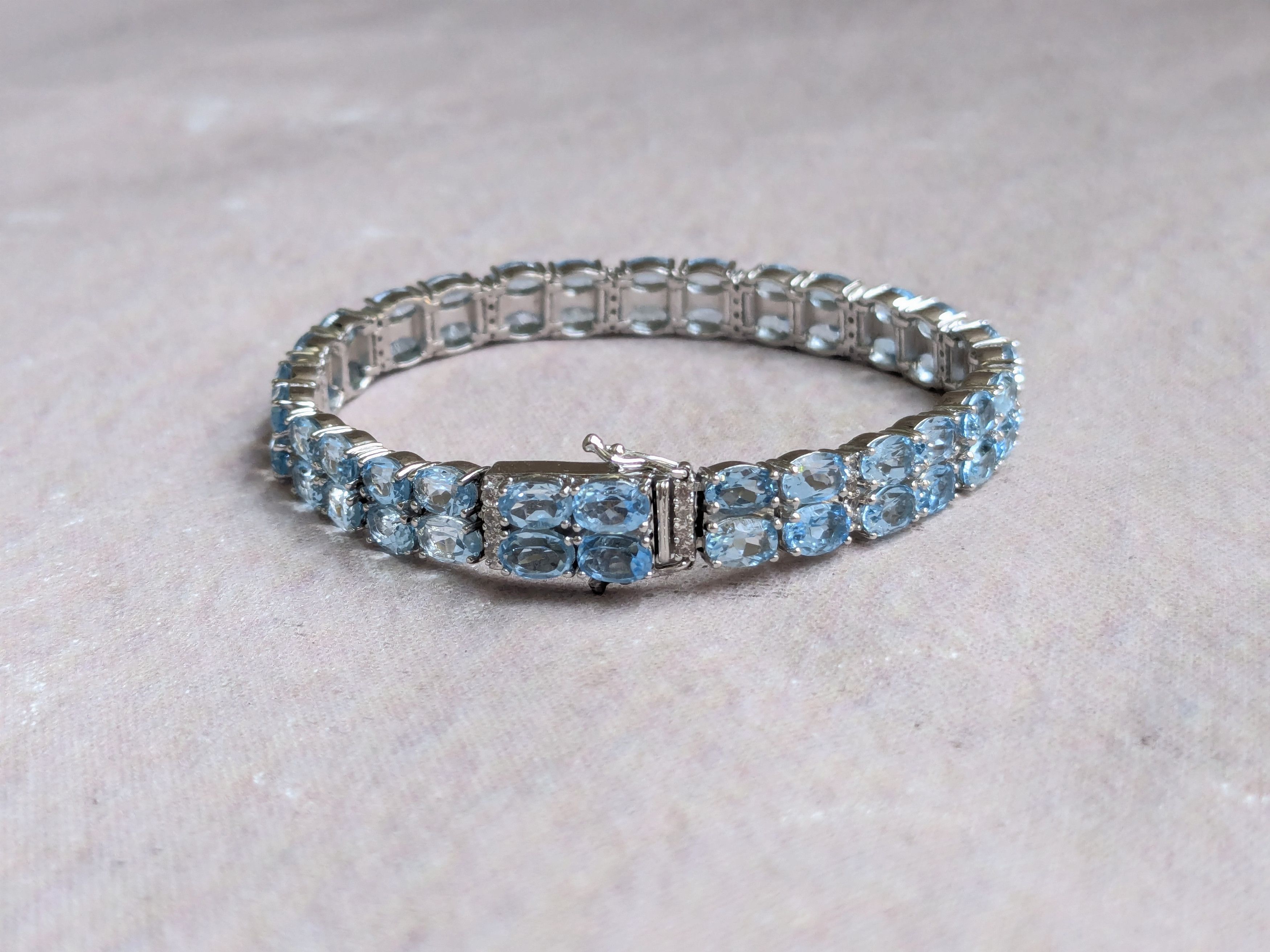 Jewelry Sterling Silver Tennis Bracelet Blue Topaz Oval 7.5 Size ONE SIZE - 2 Thumbnail