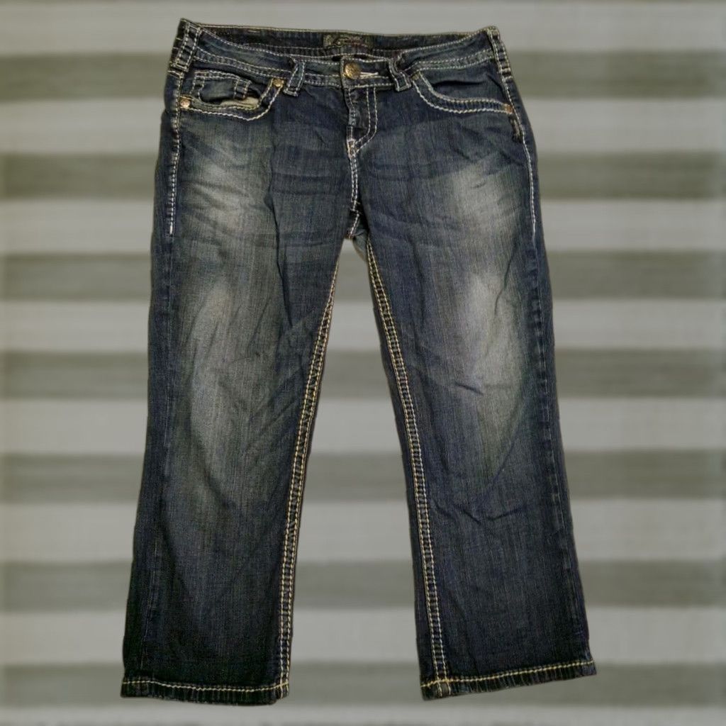 Silver Jeans Co. Silver Jeans Capri Jeans 30 Blue Aiko Capri Womens 5-Pocket Denim Logo Button Zip Stretch Crop Modern City Rock Casual Size 30" / US 8 / IT 44 - 1 Thumbnail