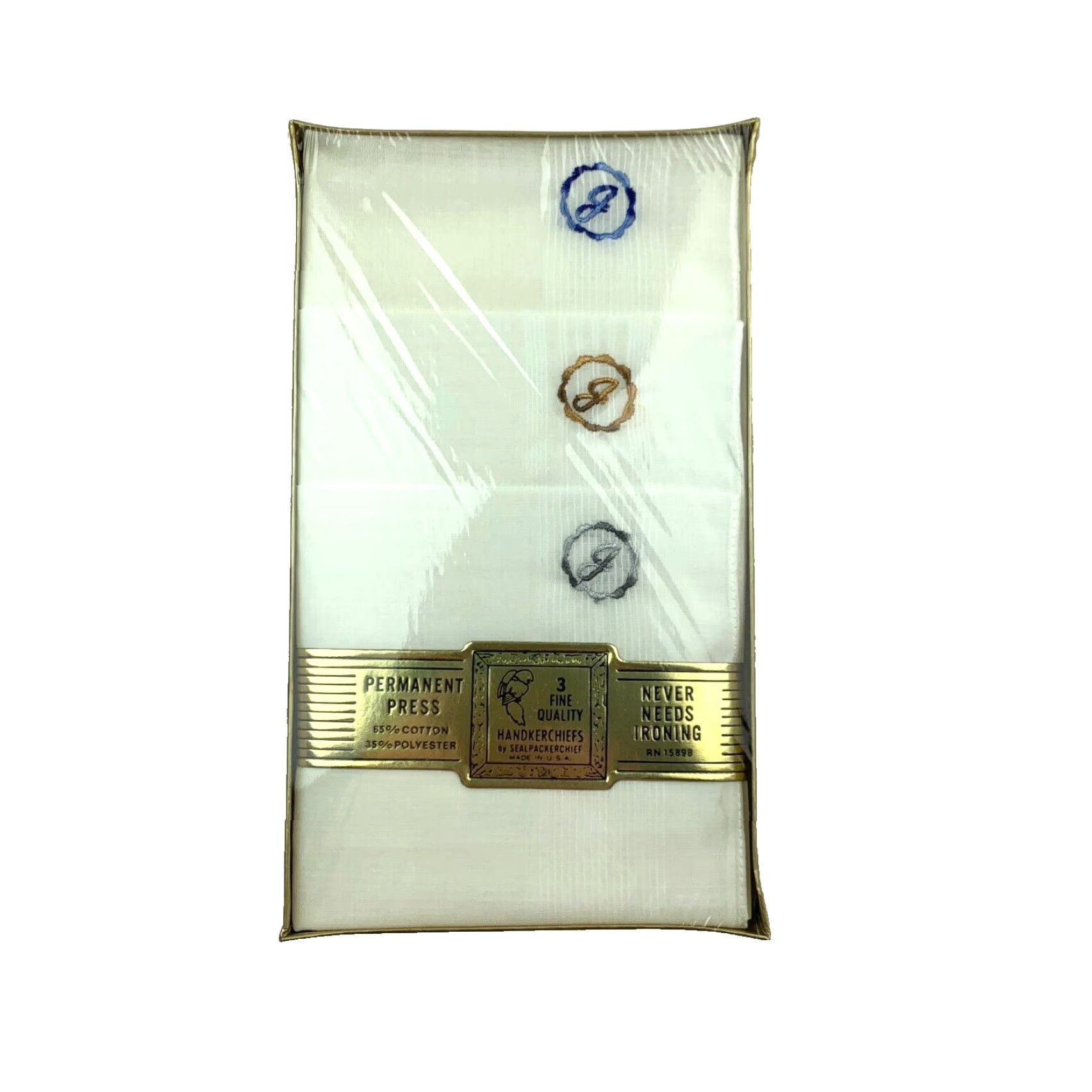 Vintage VINTAGE 1950s Sealpackerchief Embroidered Set of Three Mens Hankies Handkerchiefs White Cotton Polyester Solid Box Sealed Mens Size ONE SIZE - 2 Thumbnail