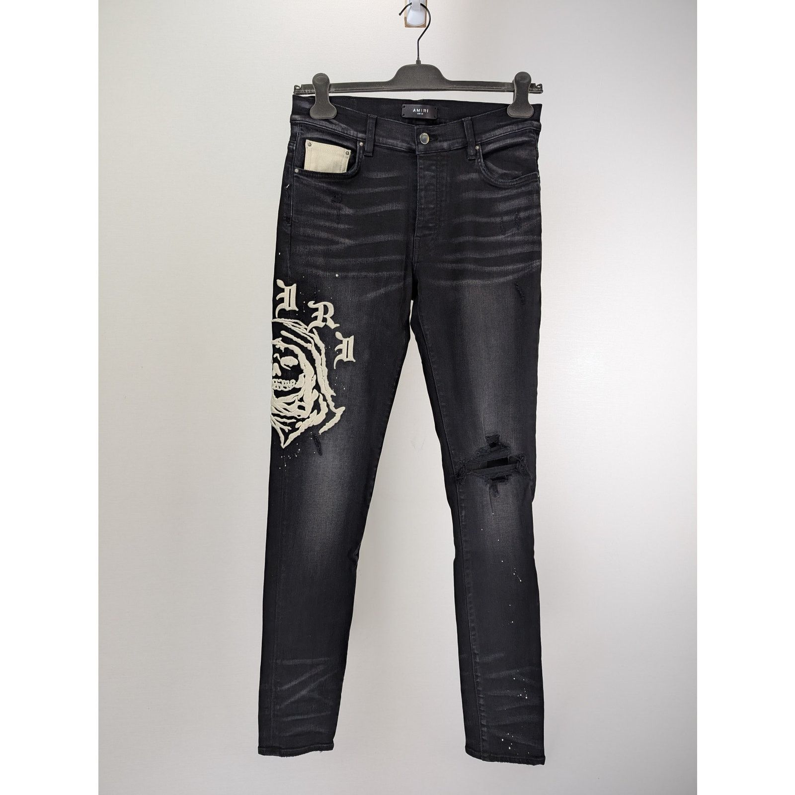 Amiri o1rshd1 Wes Lang Reaper Logo Jean in Aged Black Size US 33 - 1 Thumbnail