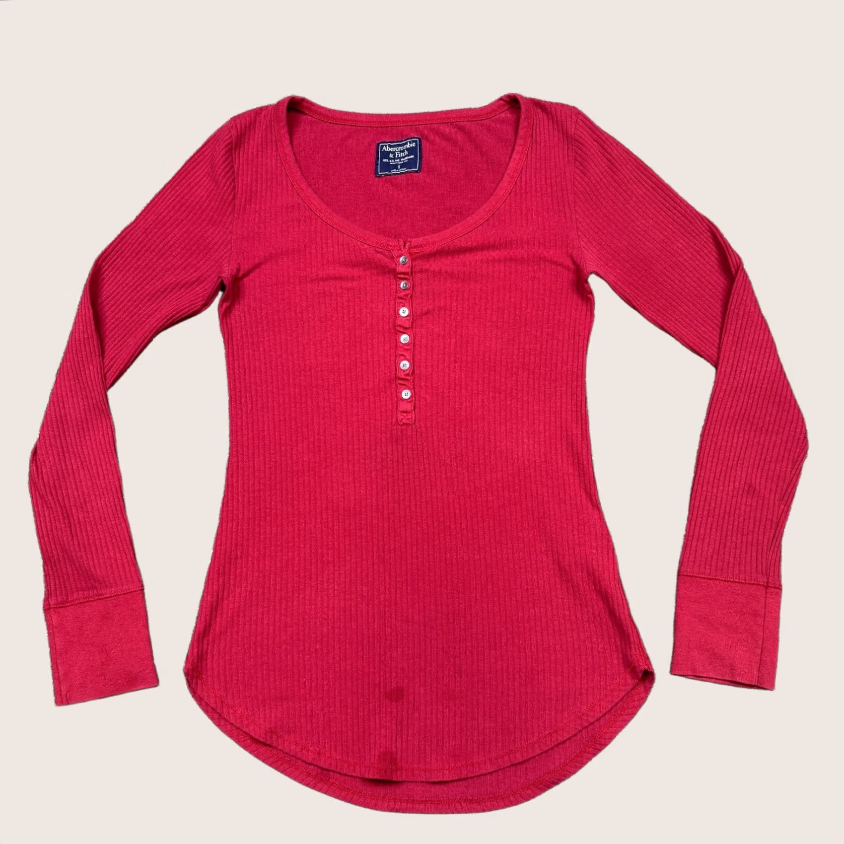 Abercrombie & Fitch Abercrombie & Fitch Shirt Women S Red Long Sleeve Henley Vintage Y2K Classic Cotton Knit Modern Casual Top Size S / US 4 / IT 40 - 1 Thumbnail