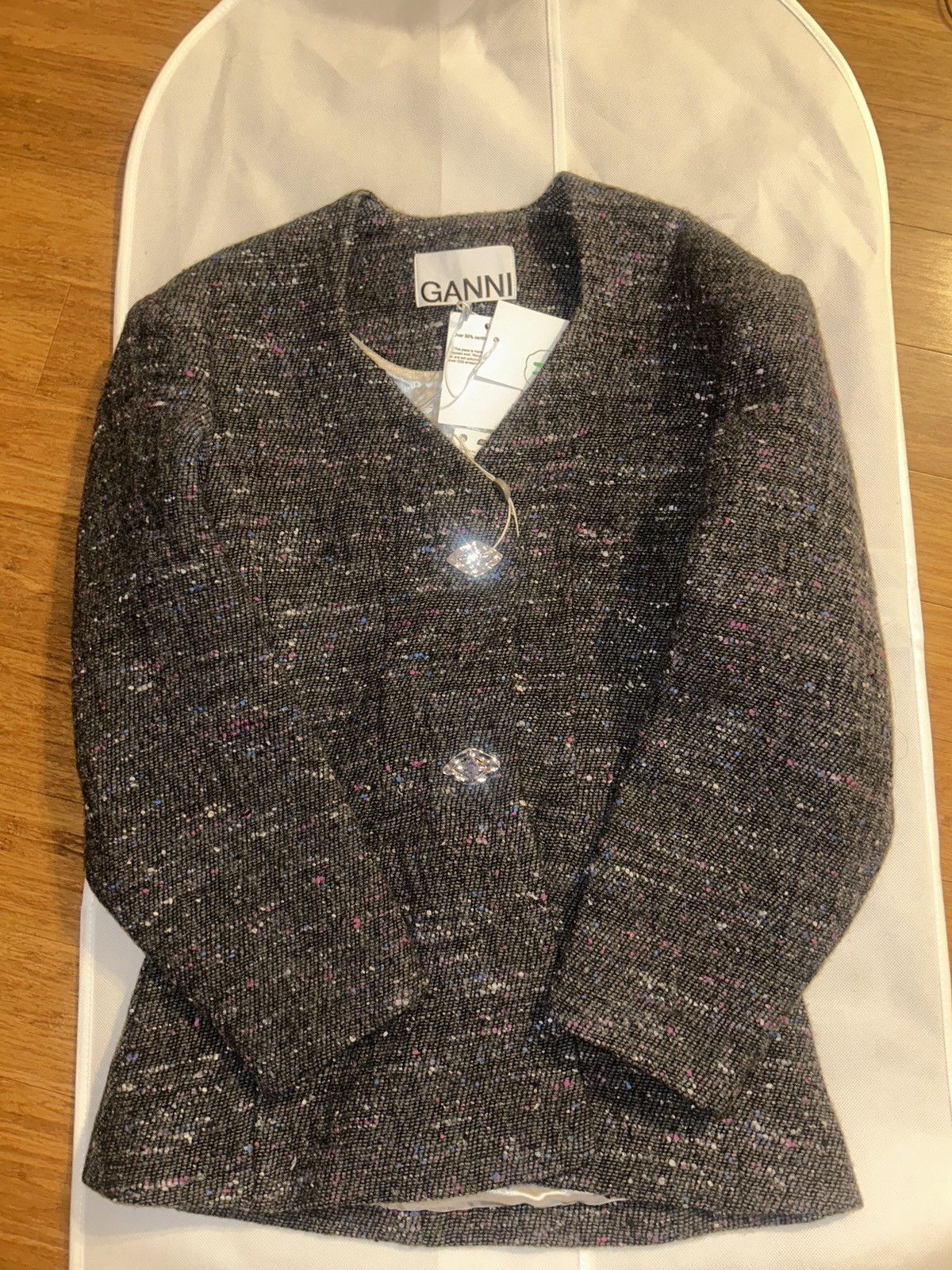 Ganni GANNI Donegal wool-blend bouclé-tweed jacket Anthracite Size S / US 4 / IT 40 - 8 Thumbnail