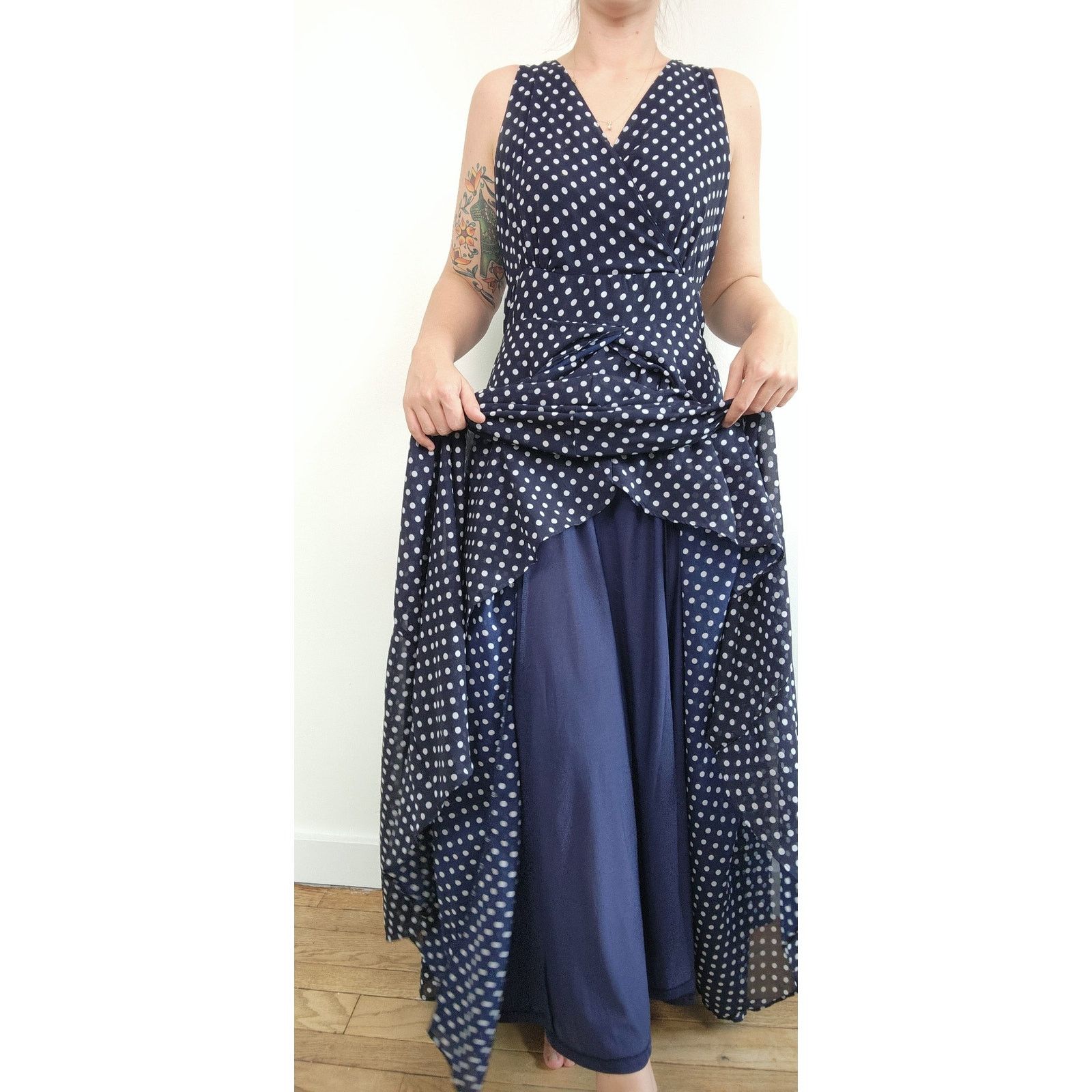 Other Jessica London Polka Dot Dress Maxi Sleeveless Sheer 14 Size L / US 10 / IT 46 - 8 Thumbnail