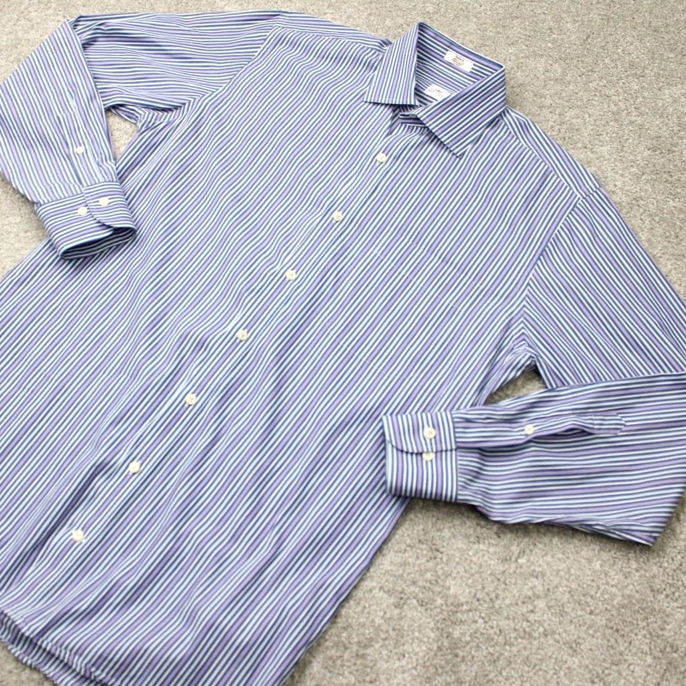 Peter Millar Peter Millar Crown Shirt Mens Medium Blue/Purple/White Striped 100% Cotton Button-Down Long Sleeve Size US M / EU 48-50 / 2 - 4 Thumbnail