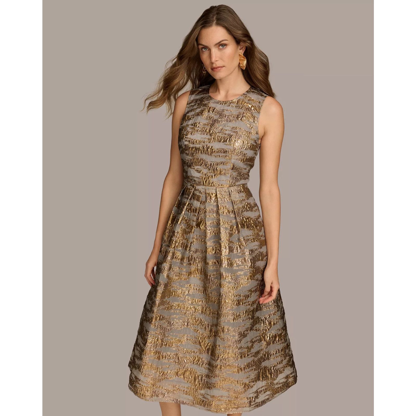 Donna Karan Donna Karan New York Gold Foil Gray Jacquard A-Line Size L / US 10 / IT 46 - 3 Thumbnail