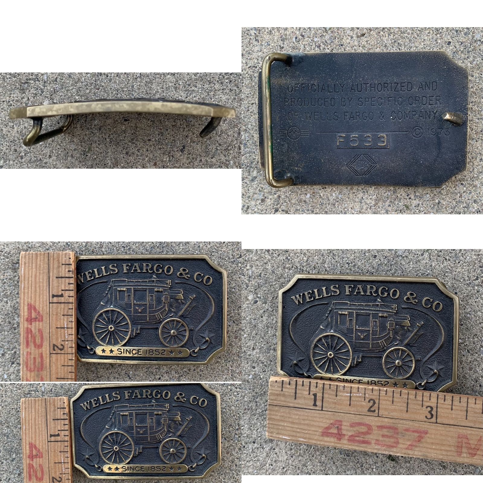 Vintage VINTAGE Wells Fargo & Co belt buckle Brass 1973 F533 Adult Unisex Rockabilly 1852- Decade 1970s Size ONE SIZE - 8 Thumbnail