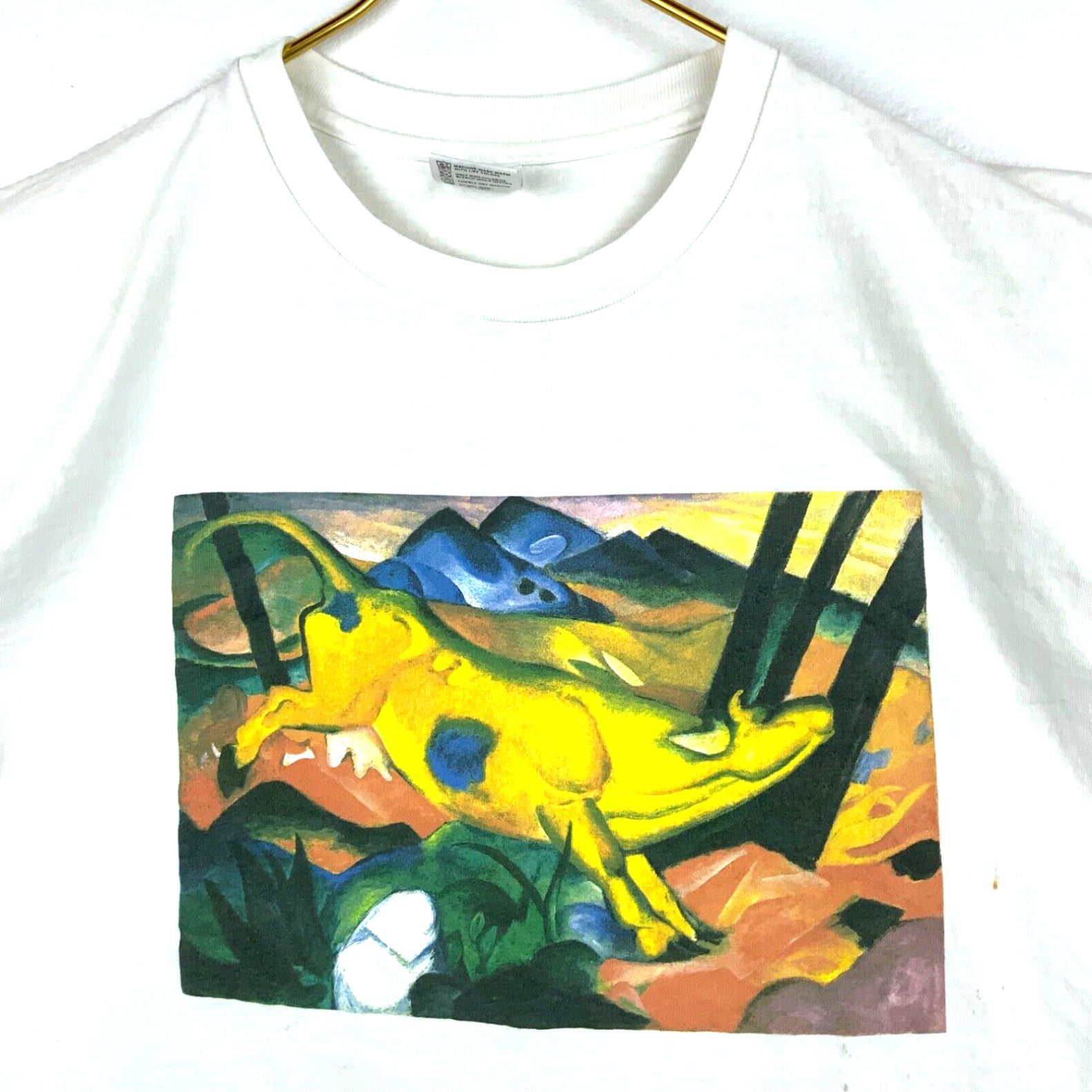 image of Marcs Vintage Franz Marc Yellow Cow Guggenheim T-Shirt Large Single Stitch Art Tee in White (Size X