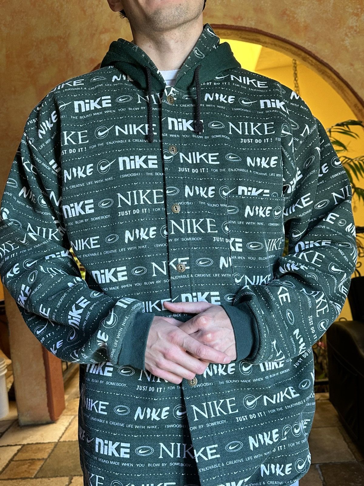 Nike GRAIL Vintage 90s Nike AOP Hoodie XL Green Size US XL / EU 56 / 4 - 4 Thumbnail