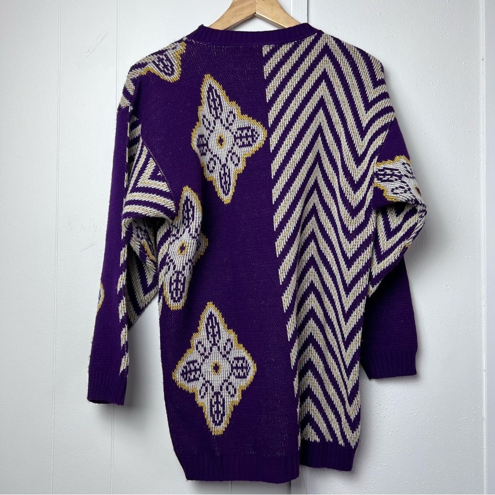Vintage Vintage Purple Cream Oversized Pullover Sweater Women Small Size S / US 4 / IT 40 - 8 Thumbnail