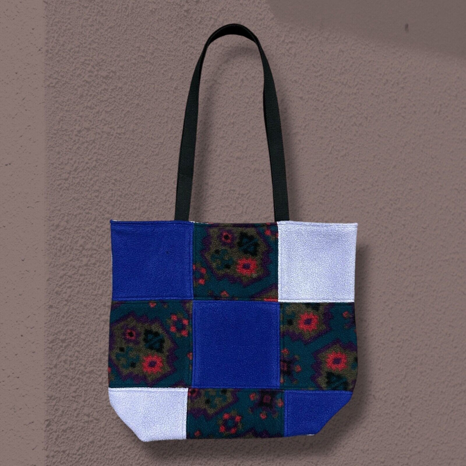 Handmade × Vintage Handmade Bag Patchwork Fleece Shoulder Bag Double Handle Size ONE SIZE - 1 Thumbnail
