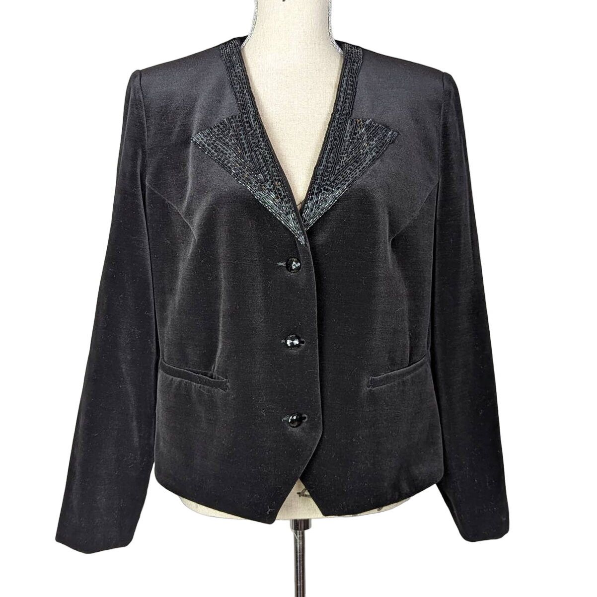 80s Vintage Velvet Beaded Blazer Black
