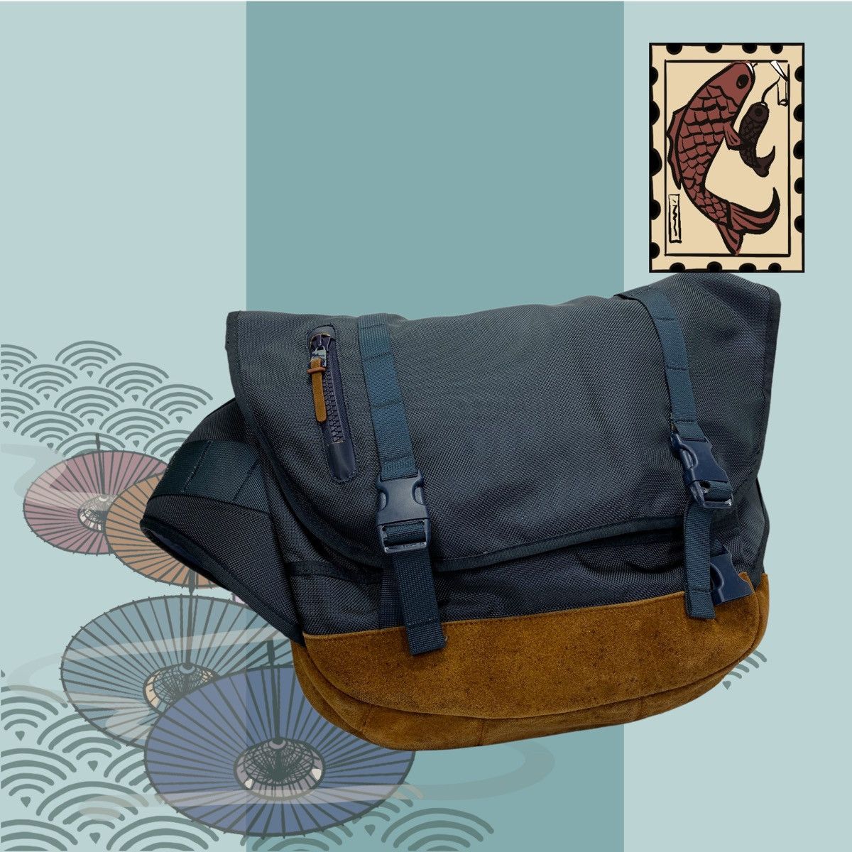 image of Visvim E-Cat Cordura Ballistic Nylon Messenger Bag Shoulder in Navy, Men's