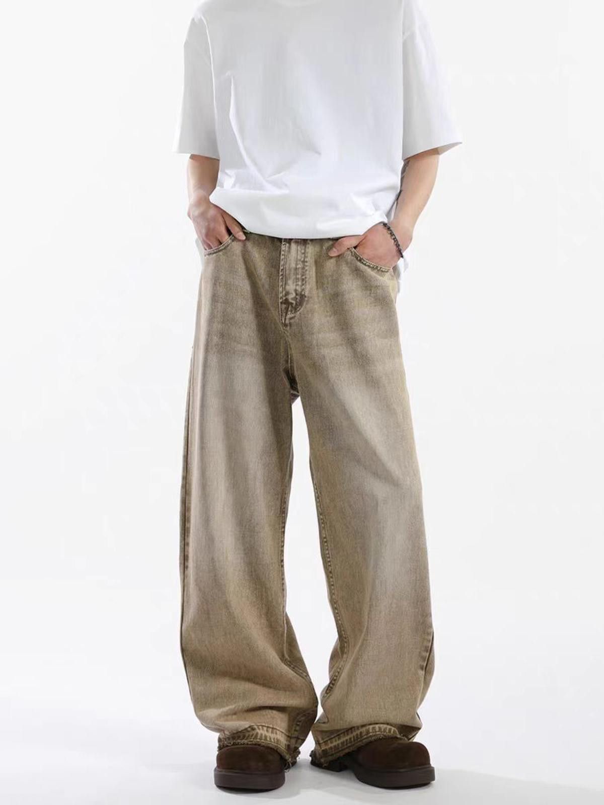 Jean Beige Wide-Leg Baggy Jeans Size US 33 - 4 Thumbnail