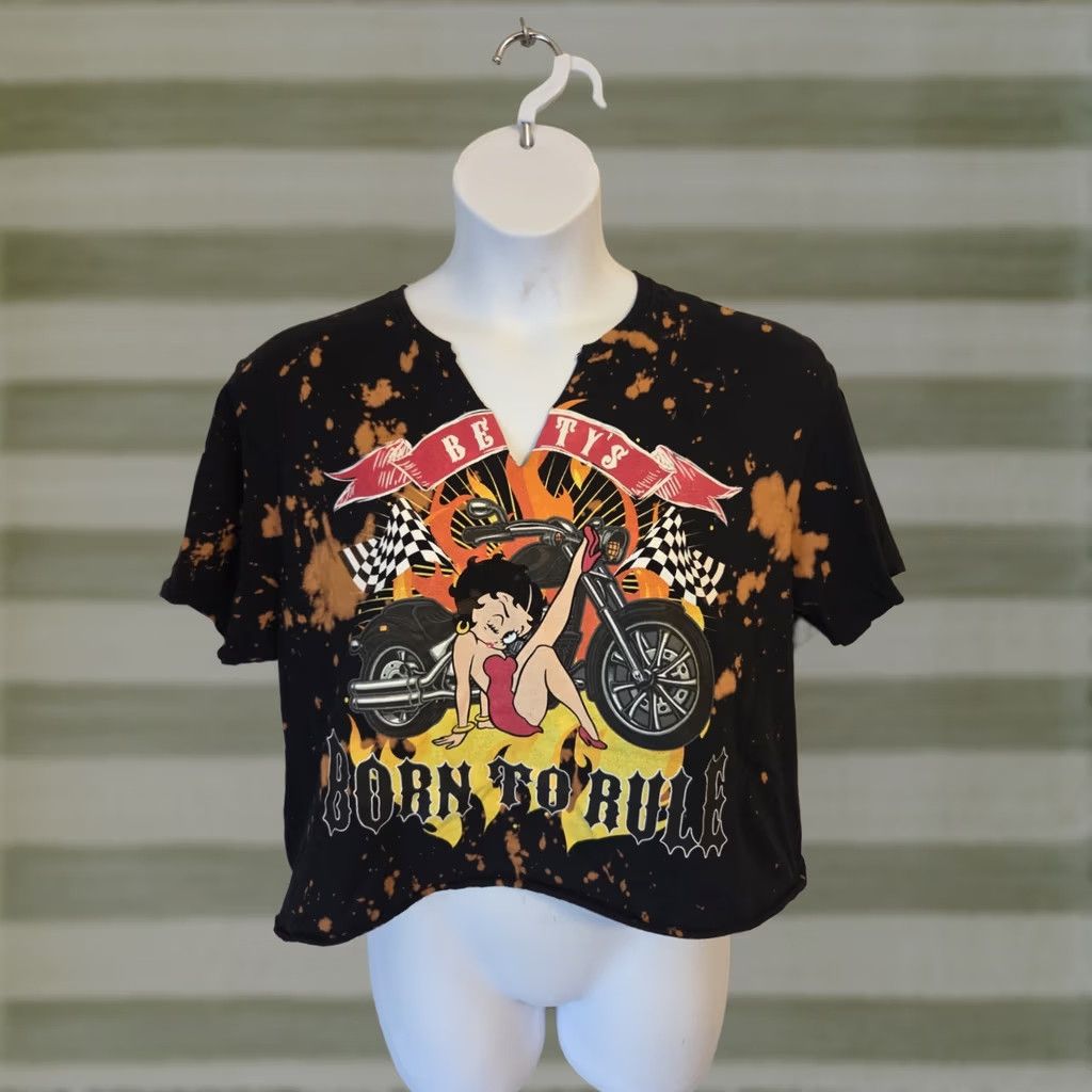 Born Betty Boop Top Womens XL Biker Born To Rule Cropped T Shirt Size M / US 6-8 / IT 42-44 - 1 Thumbnail