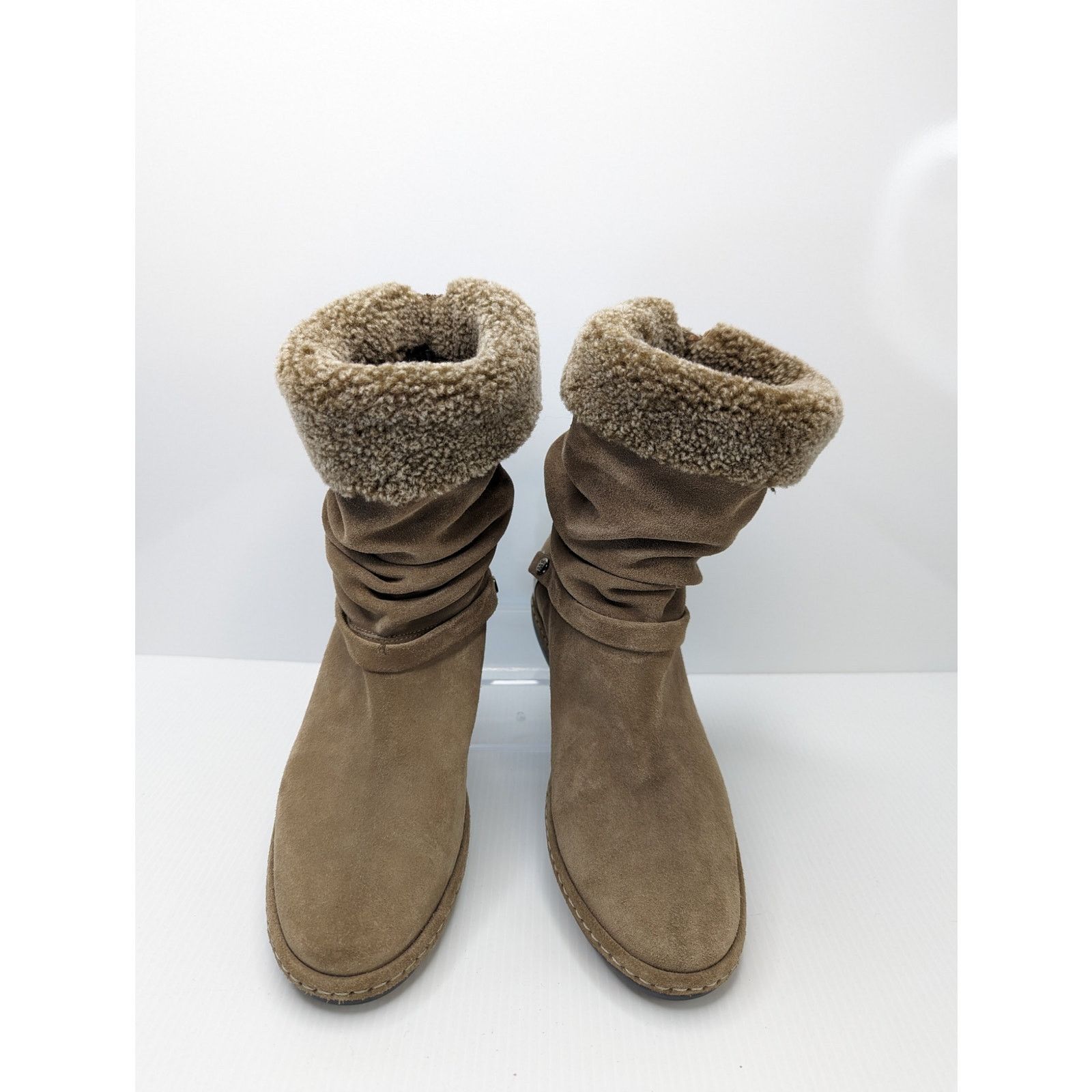 Stuart Weitzman pull-on fur-lined taupe suede booties size 6 Size US 6 / IT 36 - 6 Thumbnail