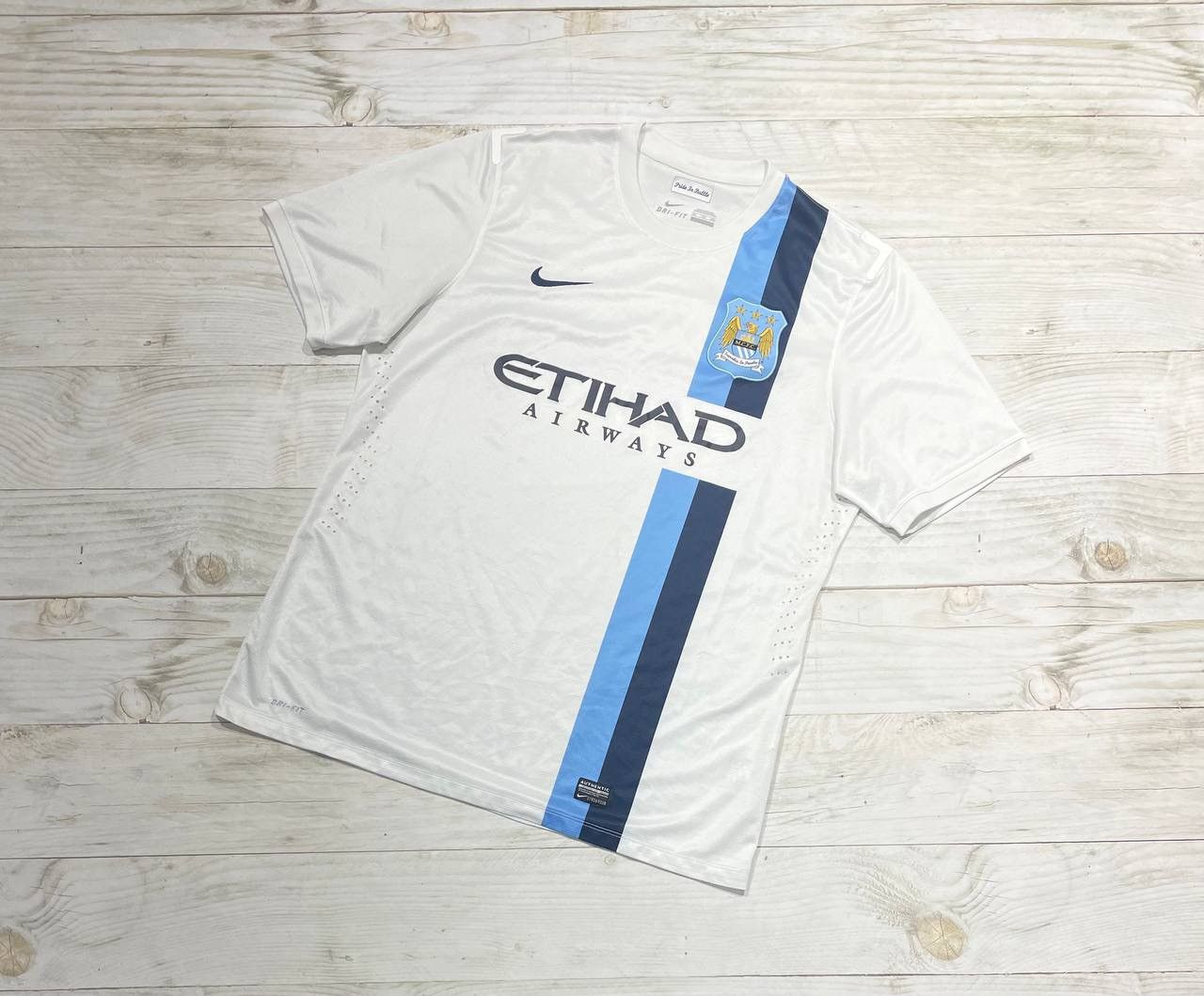 image of Nike x Soccer Jersey Manchester City 2013 2014 Player Issue Third Shirt Jersey in White (Size 2XL)