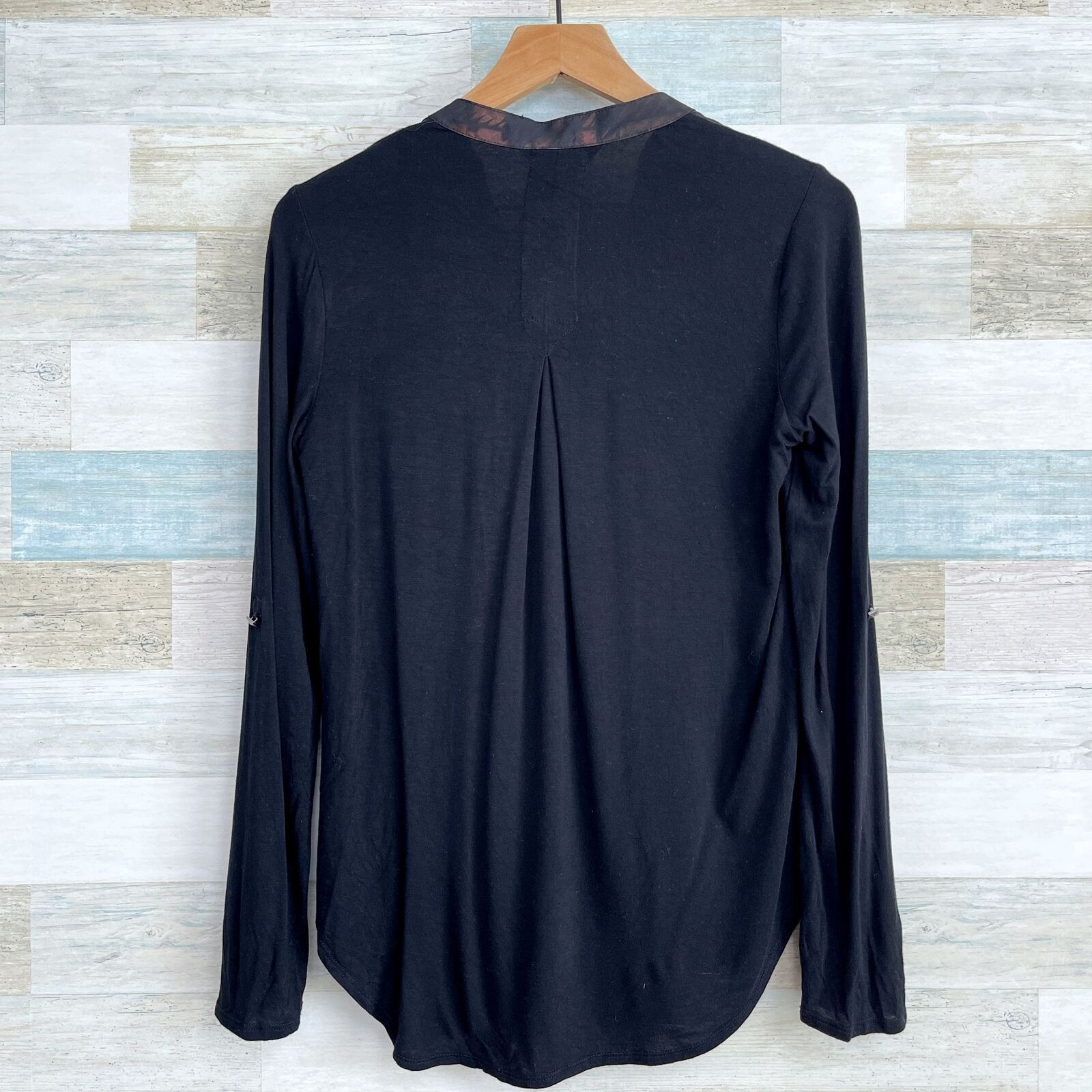 Rock & Republic Rock & Republic Mixed Media Popover Shirt Brown Black XS Size XS / US 0-2 / IT 36-38 - 3 Thumbnail