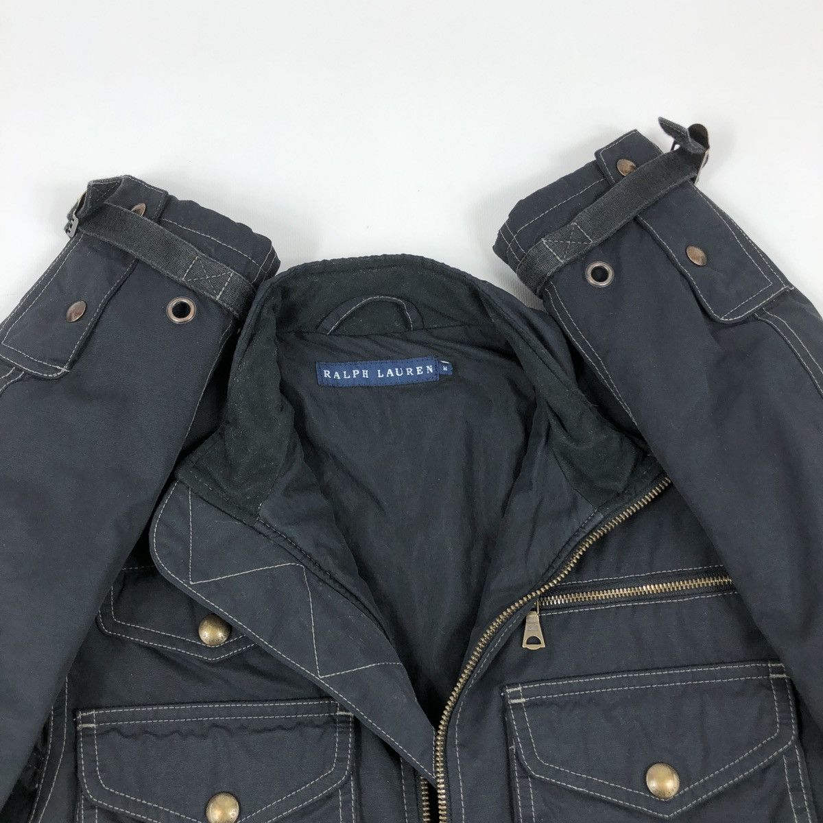 RRL Ralph Lauren × Ralph Lauren × Ralph Lauren Purple Label Rare POLO Cargo Multi Pockets Utility Belted Coat Motorcycle Jacket Bomber Size M / US 6-8 / IT 42-44 - 16 Thumbnail
