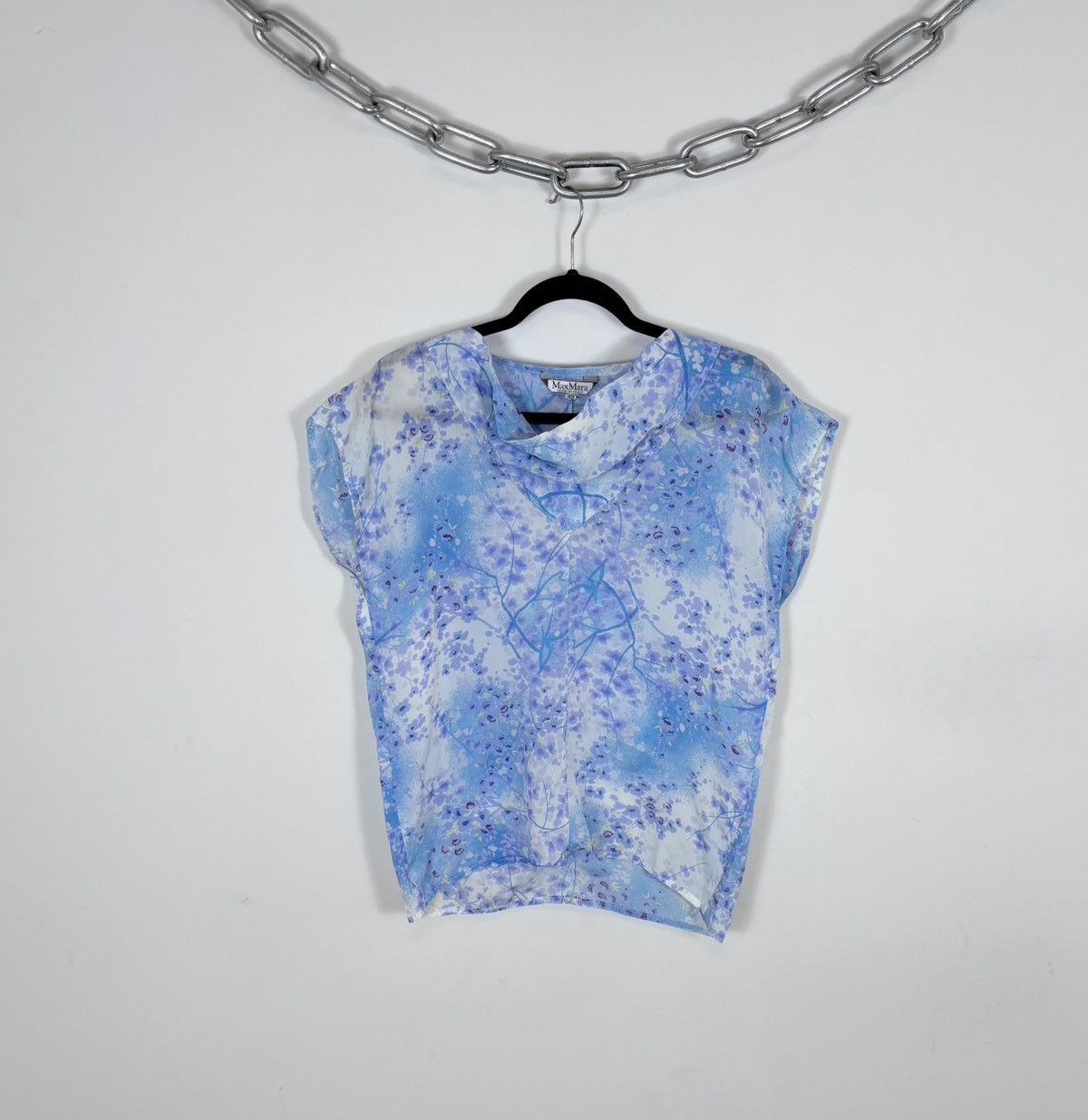 Max Mara Vintage Max Mara Women’s Blue Floral Blouse T-Shirt Top Size M / US 6-8 / IT 42-44 - 1 Thumbnail