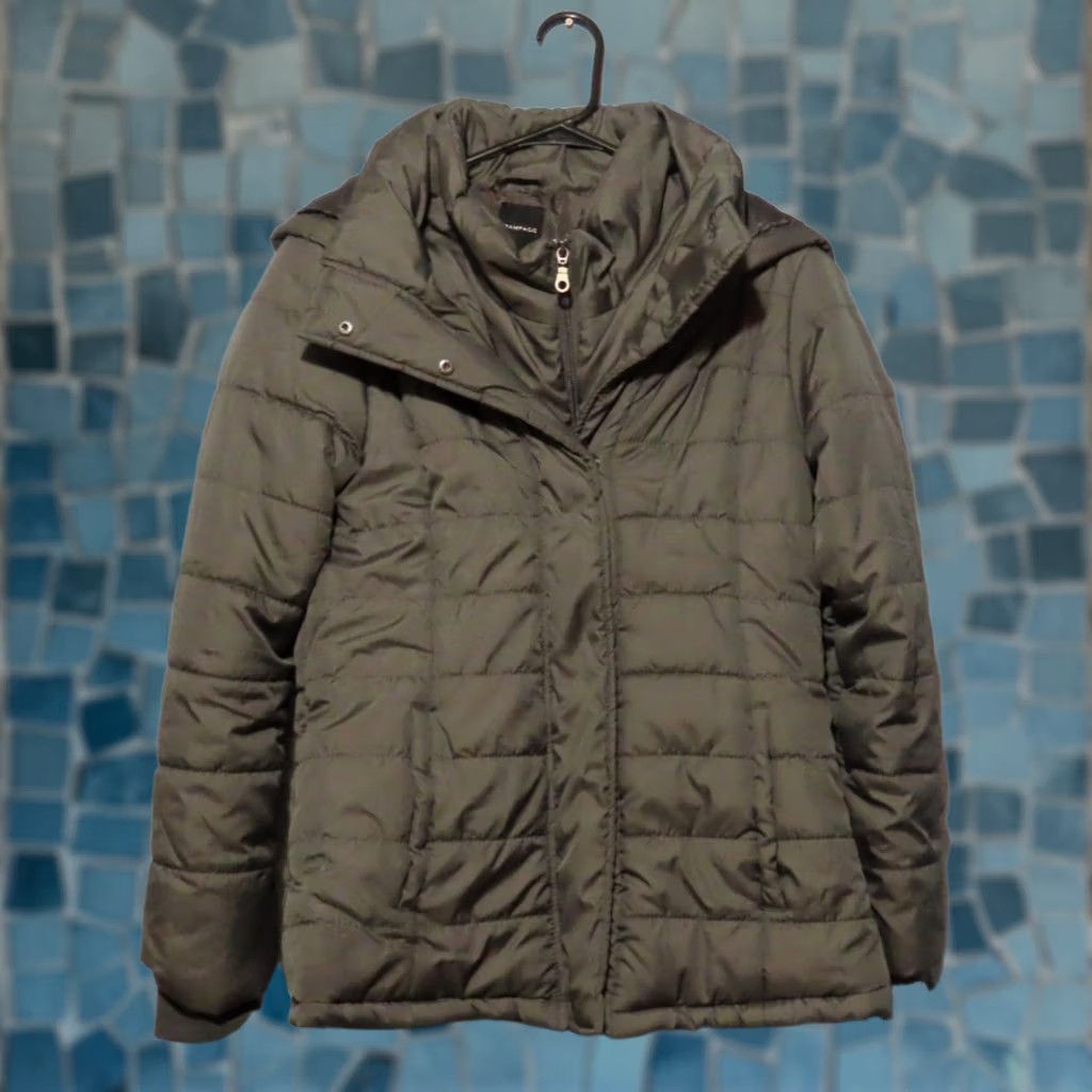 Vintage Rampage Gray Quilted Women's L Hooded Puffer Coat Jacket/Coat Long Sleeve Zip Mid-Length Winter Regular Beanies? Size L / US 10 / IT 46 - 1 Thumbnail