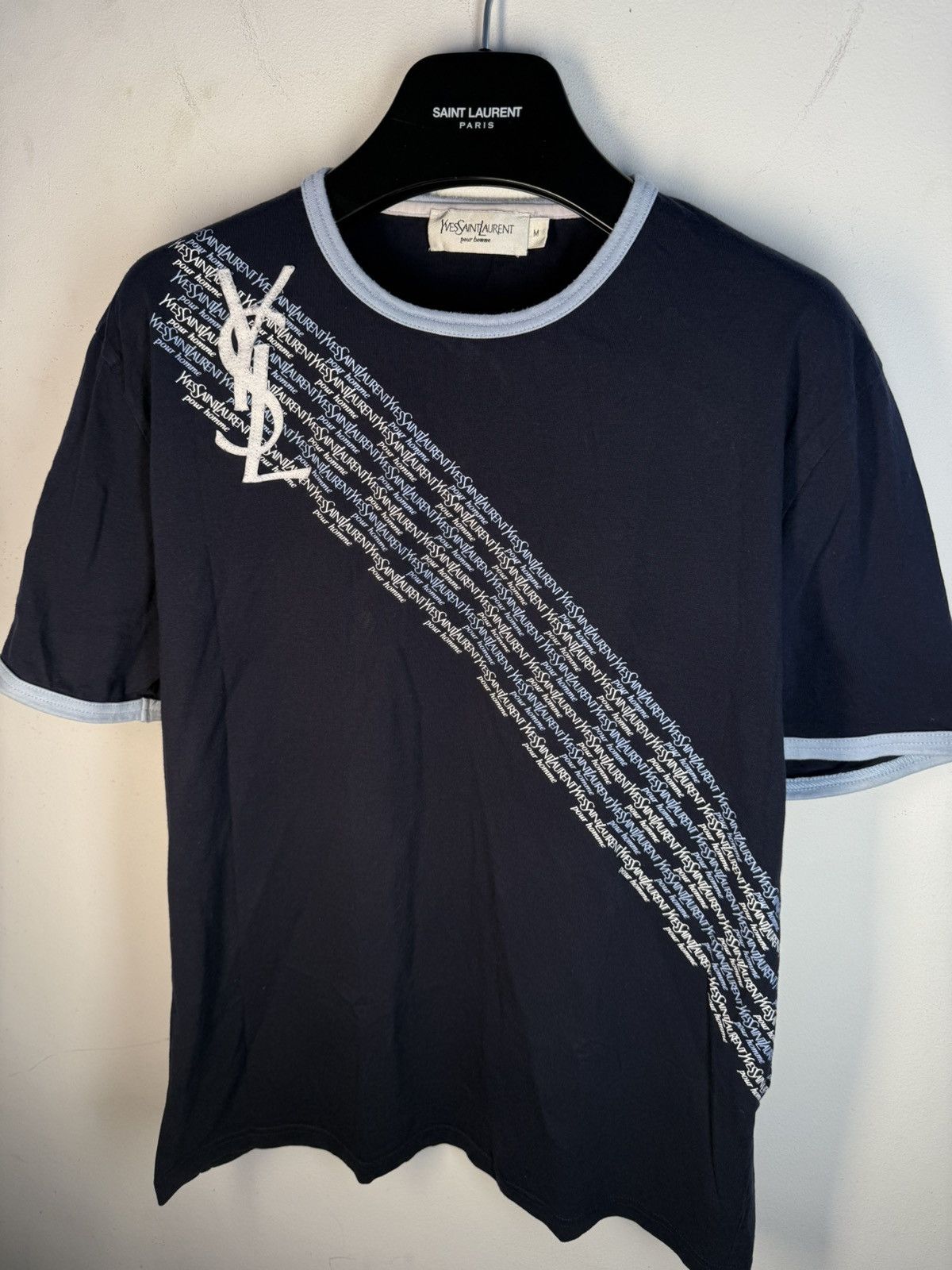 Yves Saint Laurent Navy YSL T-shirt Big Logo YSL Shirt Size US M / EU 48-50 / 2 - 12 Thumbnail