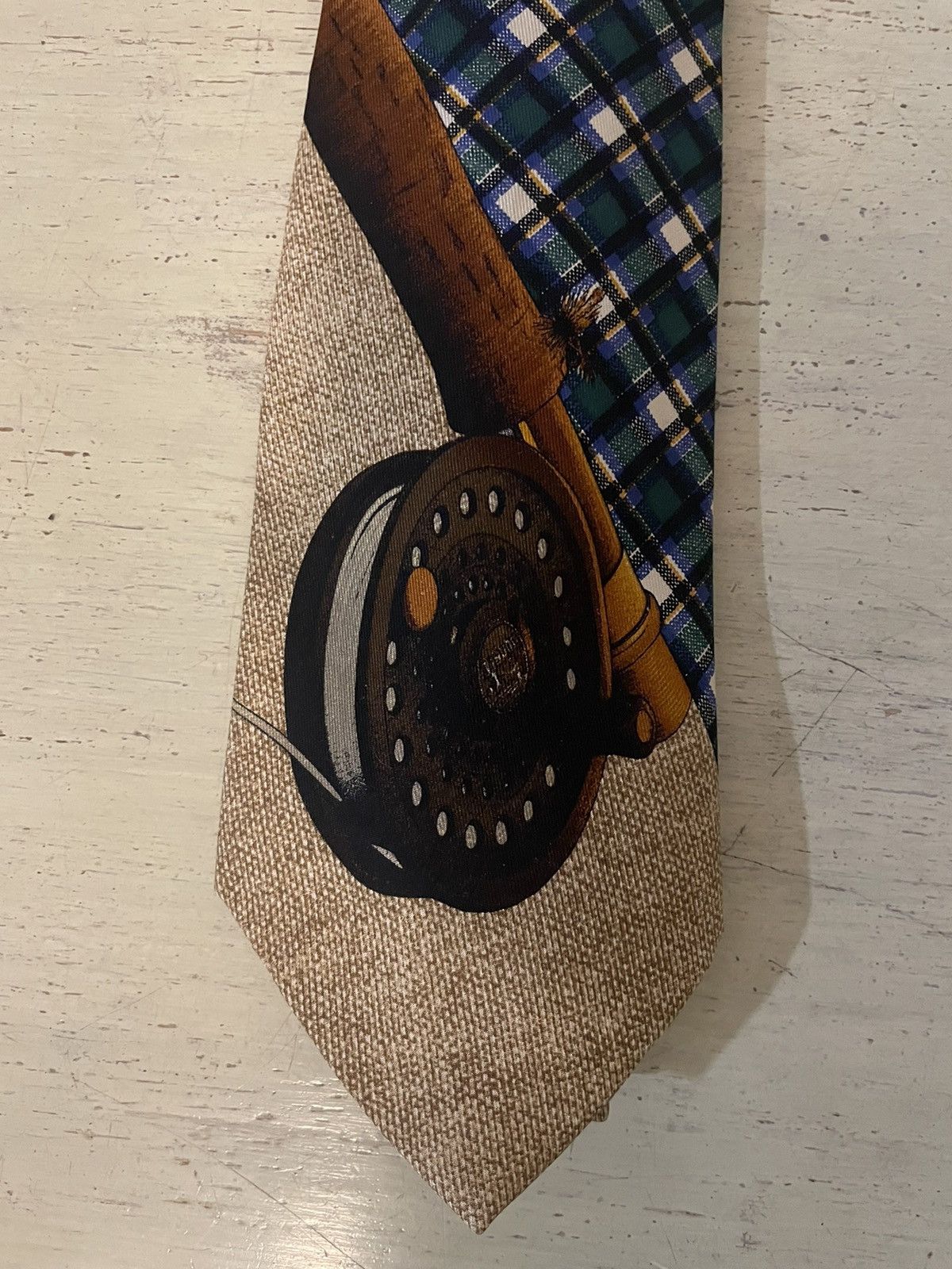 Polo Ralph Lauren × Vintage Rare Plaid-Fly Fishing Print Silk Tie Size ONE SIZE - 2 Thumbnail