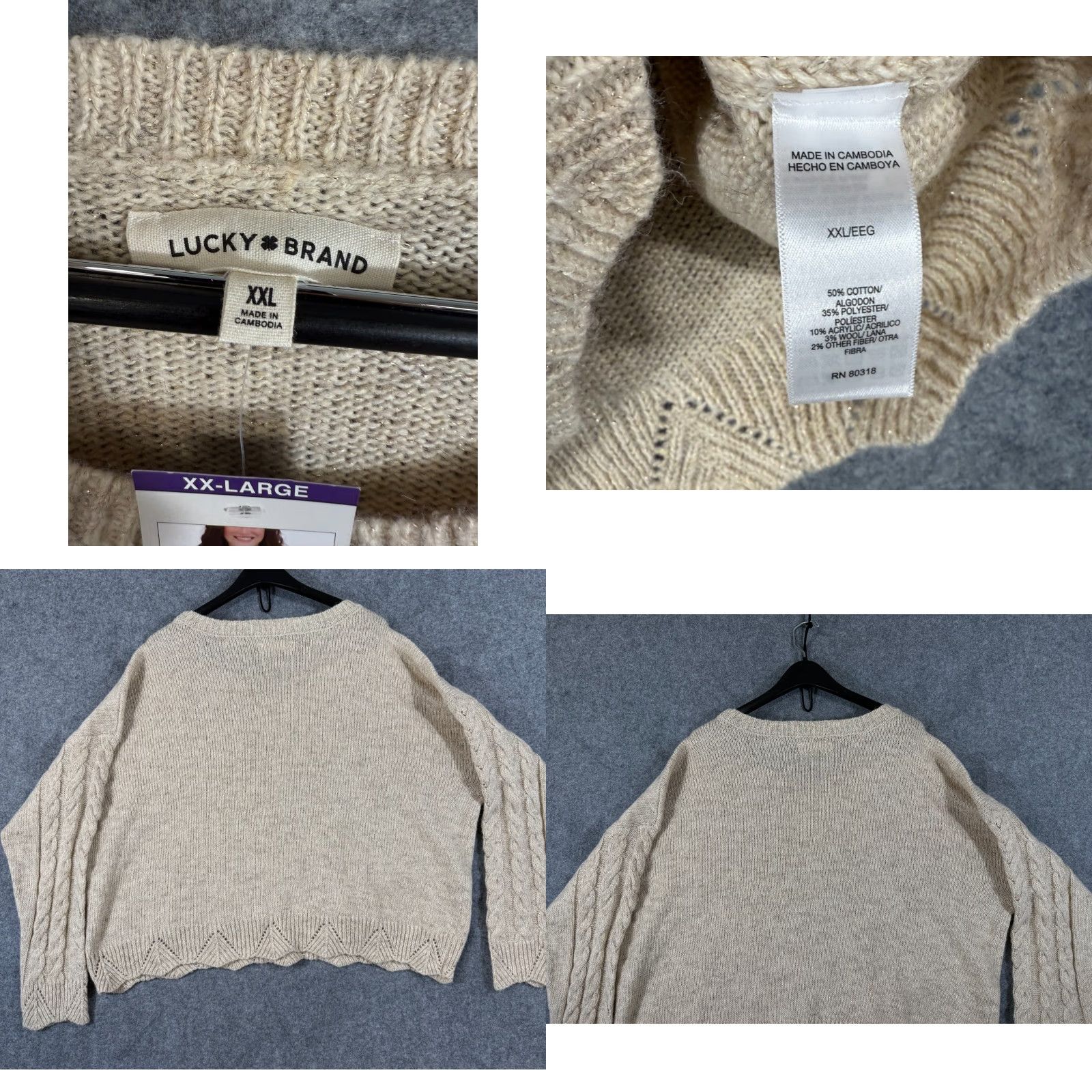 Lucky Brand Lucky Brand Sweater Womens 2XL Beige Gold Flecks Cable Knit Pullover NWT Size XXL / US 16-18 / IT 52-54 - 8 Thumbnail
