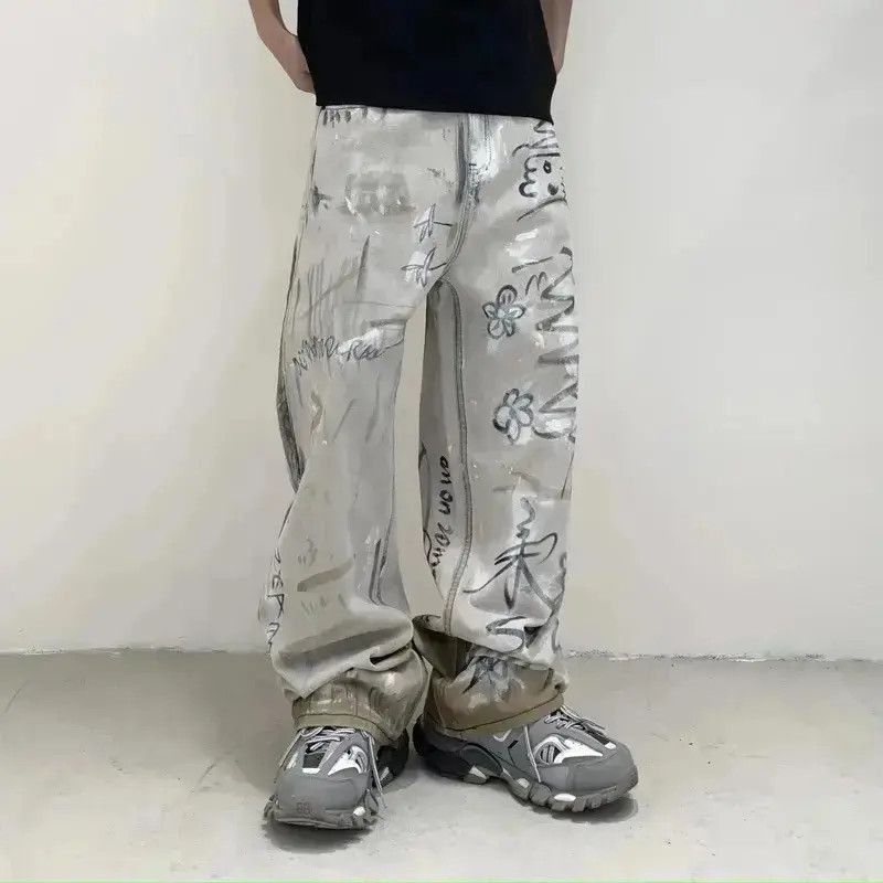 Japanese Brand Design Streetwear Loose Baggy Graffiti Jeans Pants Size US 32 / EU 48 - 5 Thumbnail