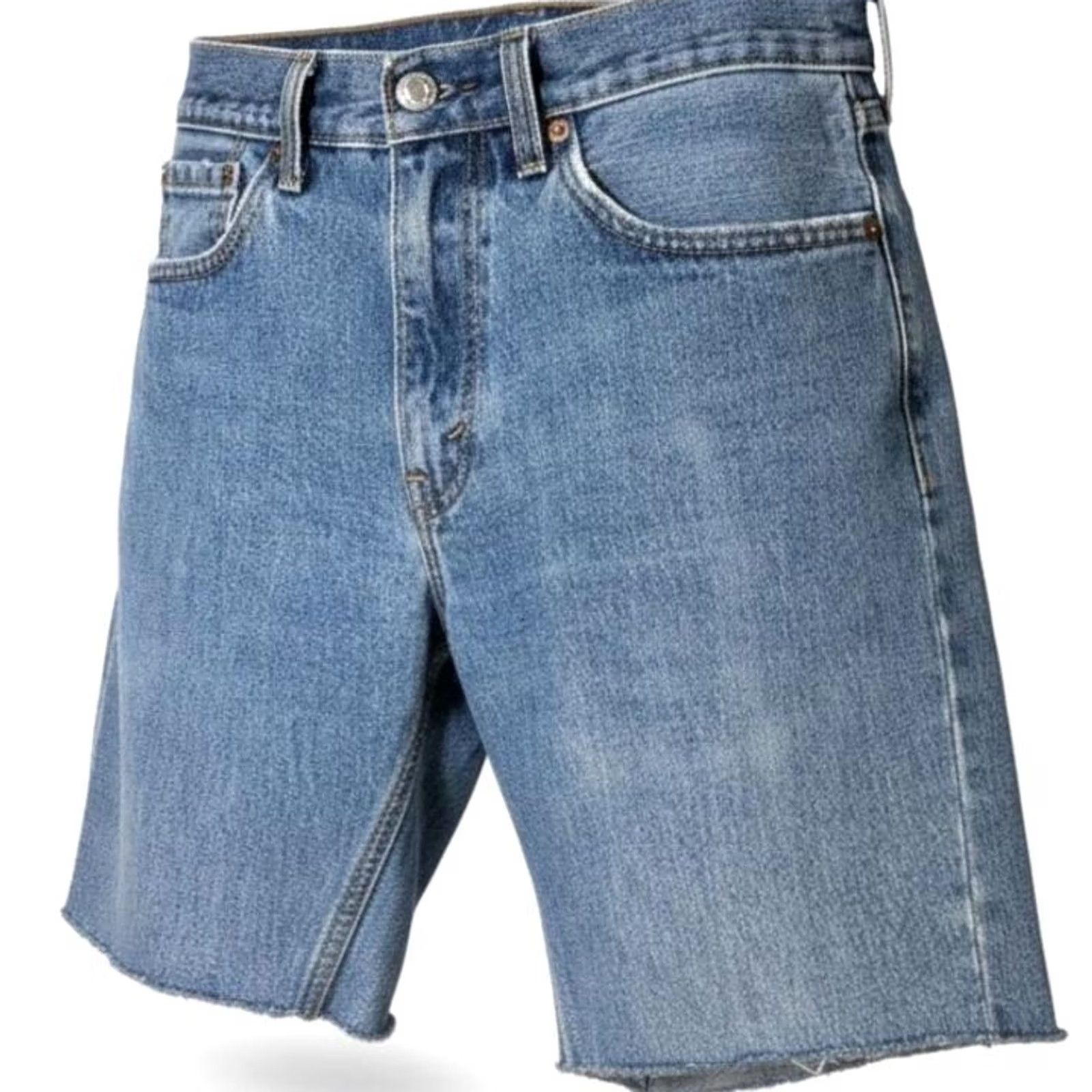 Levi's Levi's 505 Denim Shorts Bermuda Blue 29 Mens Regular Inseam 8 Distressed Pockets Zip Fly Cutoff Raw Hem"} Size US 29 - 2 Thumbnail