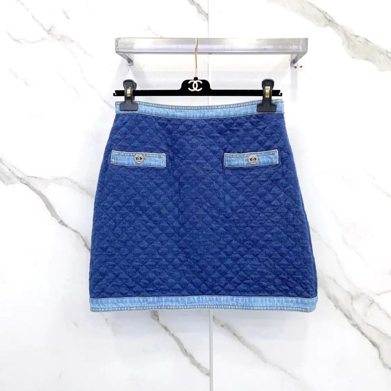 Chanel Chanel Blue Cotton Blend Short Skirt 0089 Size 23" - 1 Thumbnail