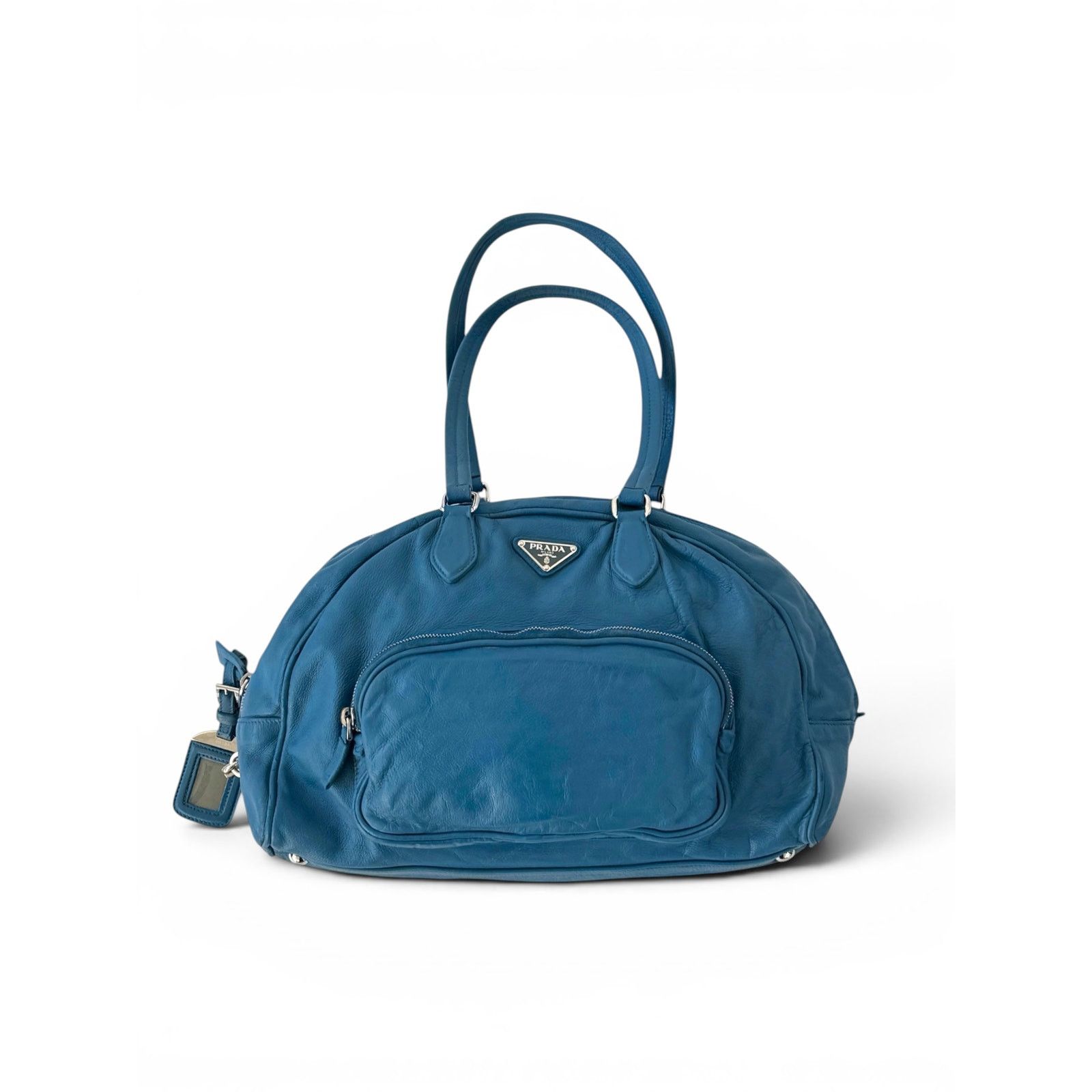 Prada Prada Bowling Leather Blue Bag Size ONE SIZE - 1 Thumbnail