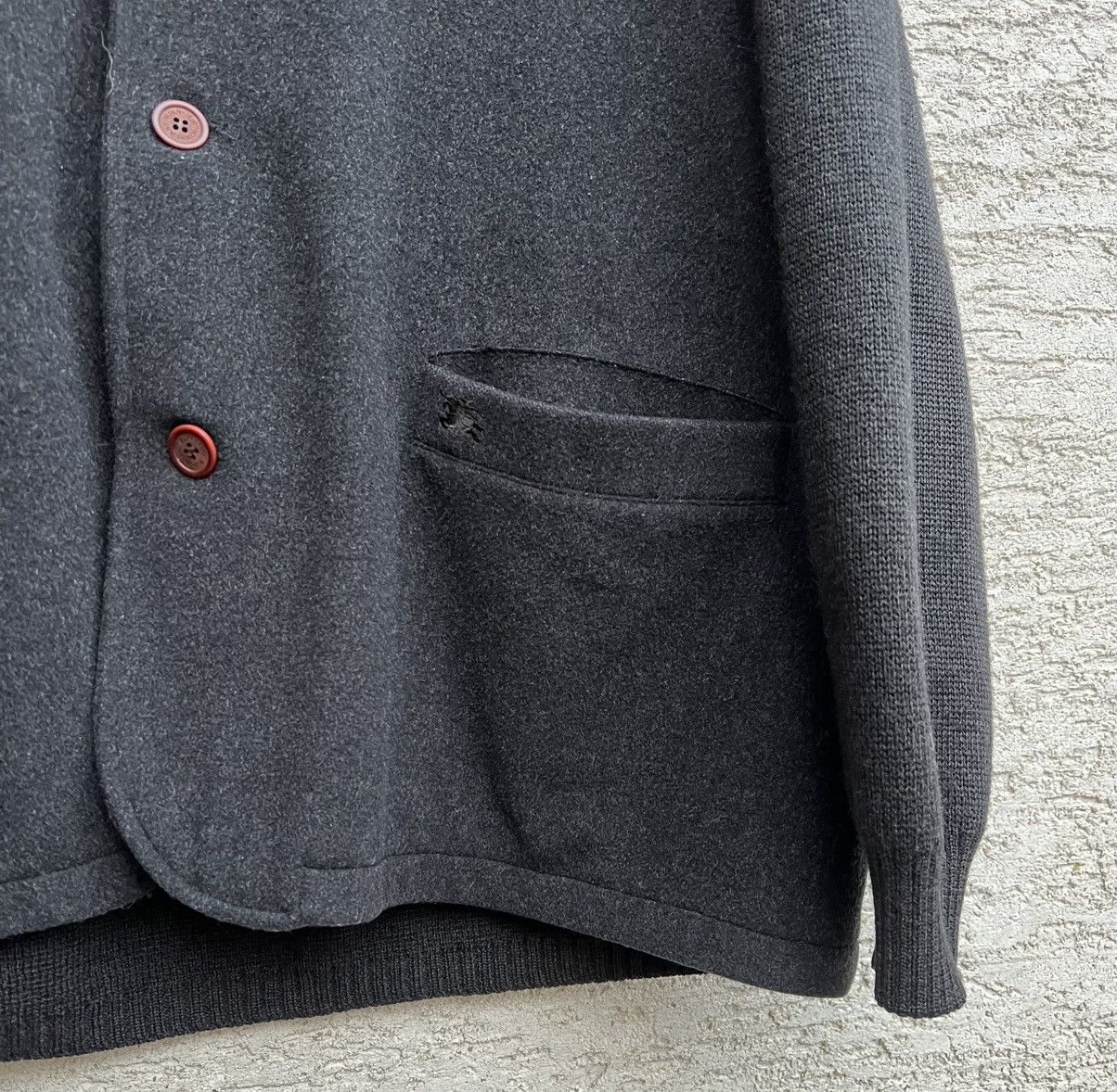 Burberry × Vintage Burberry Wool Gray Jacket Knit Sleeve Coat Size US L / EU 52-54 / 3 - 3 Thumbnail