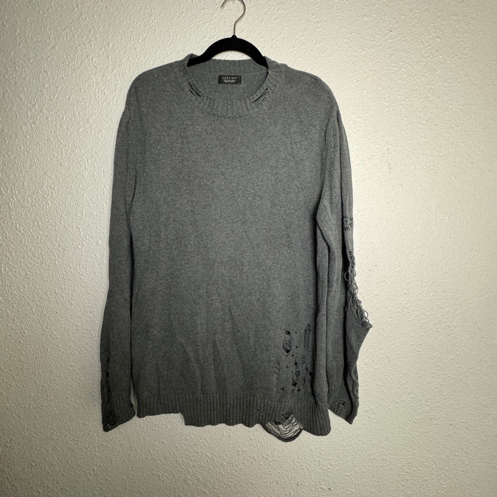 Zara Zara Man Distressed Gray Sweater 100% Cotton Size Large Size US L / EU 52-54 / 3 - 1 Thumbnail