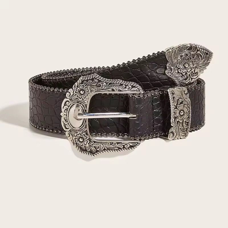 Japanese Brand 122 cm Y2k grunge western crocodile print black belt Size 34 - 11 Thumbnail