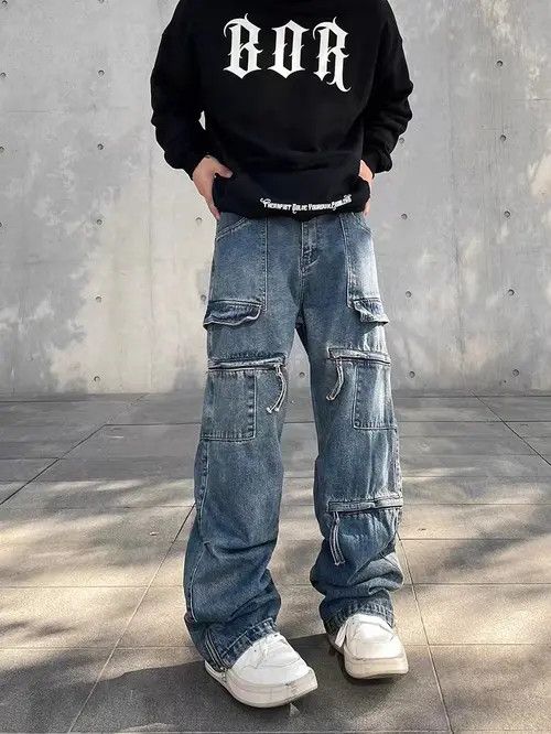 Jean High street multi-pocket zipper work jeans Size US 32 / EU 48 - 5 Thumbnail