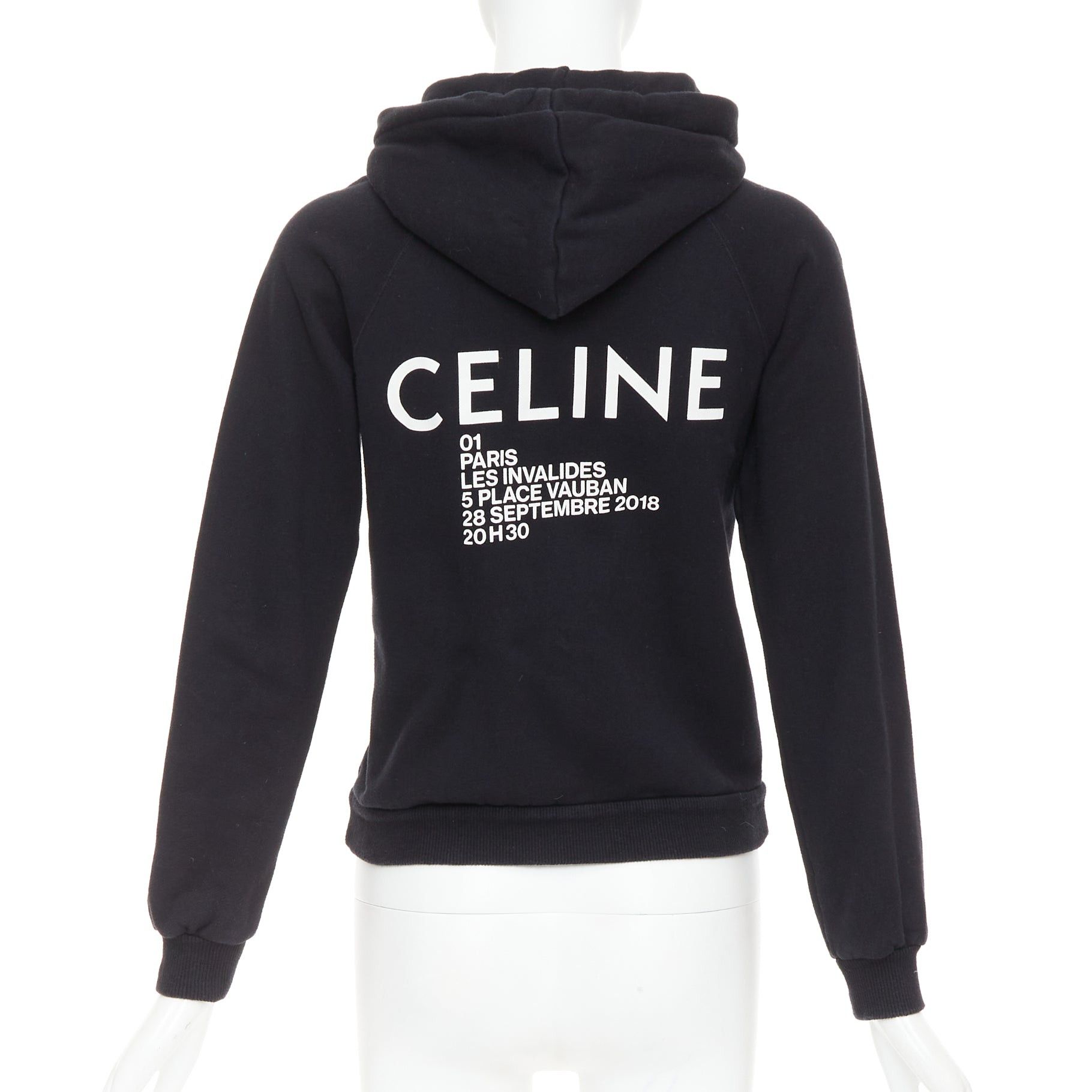 Celine CELINE black cotton white logo address print cropped hoodie XS Size S / US 4 / IT 40 - 1 Thumbnail