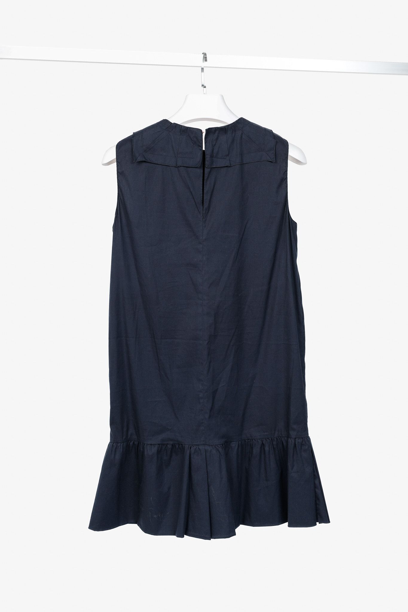 Miu Miu Miu Miu Navy Cotton Ruffled-Hem Mini Dress Size S / US 4 / IT 40 - 2 Thumbnail
