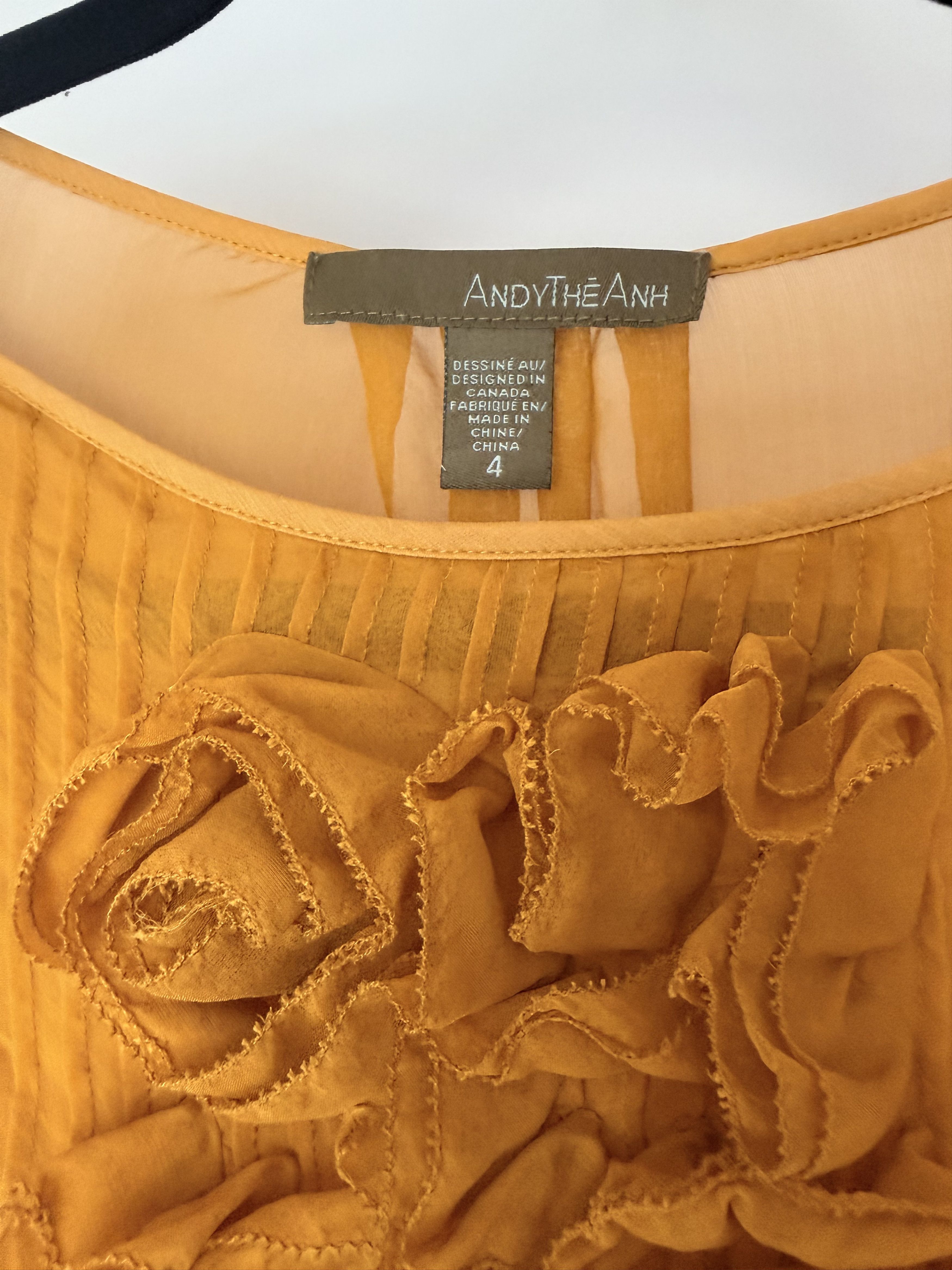Other ANDY THE ANH 100% Silk Blouse Mustard Ruffle Floral Top Sz 4 Size S / US 4 / IT 40 - 5 Thumbnail